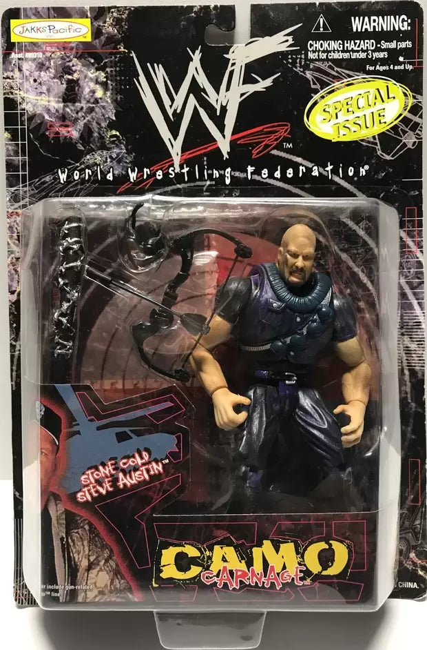 1999 WWF Jakks Pacific Camo Carnage Special Edition Stone Cold Steve Austin Action Figure - Collectible Wrestling Toy for Fans & Display