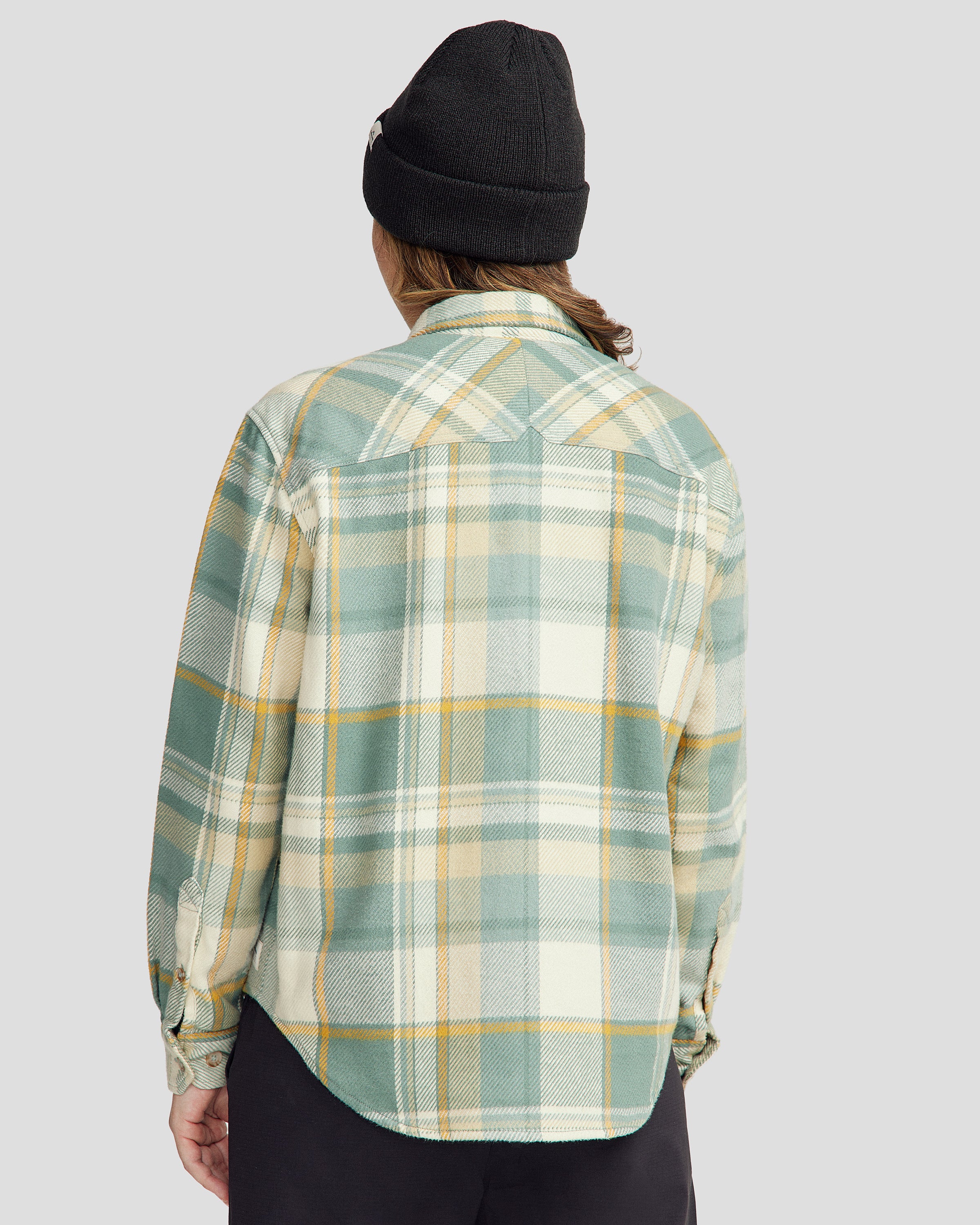 Women's Huntly Long Sleeve Plaid Shirt - Light Forest Cabin Print - Casual Fall & Winter Flannel Top for Outdoor Adventures & Cozy Layering
