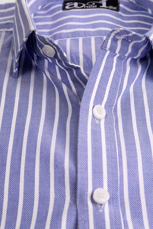 Blue & White Pinstripe Formal Dress Shirt for Men - Perfect for Business Meetings, Weddings & Office Wear | Premium Cotton Slim Fit Button Down Shirt