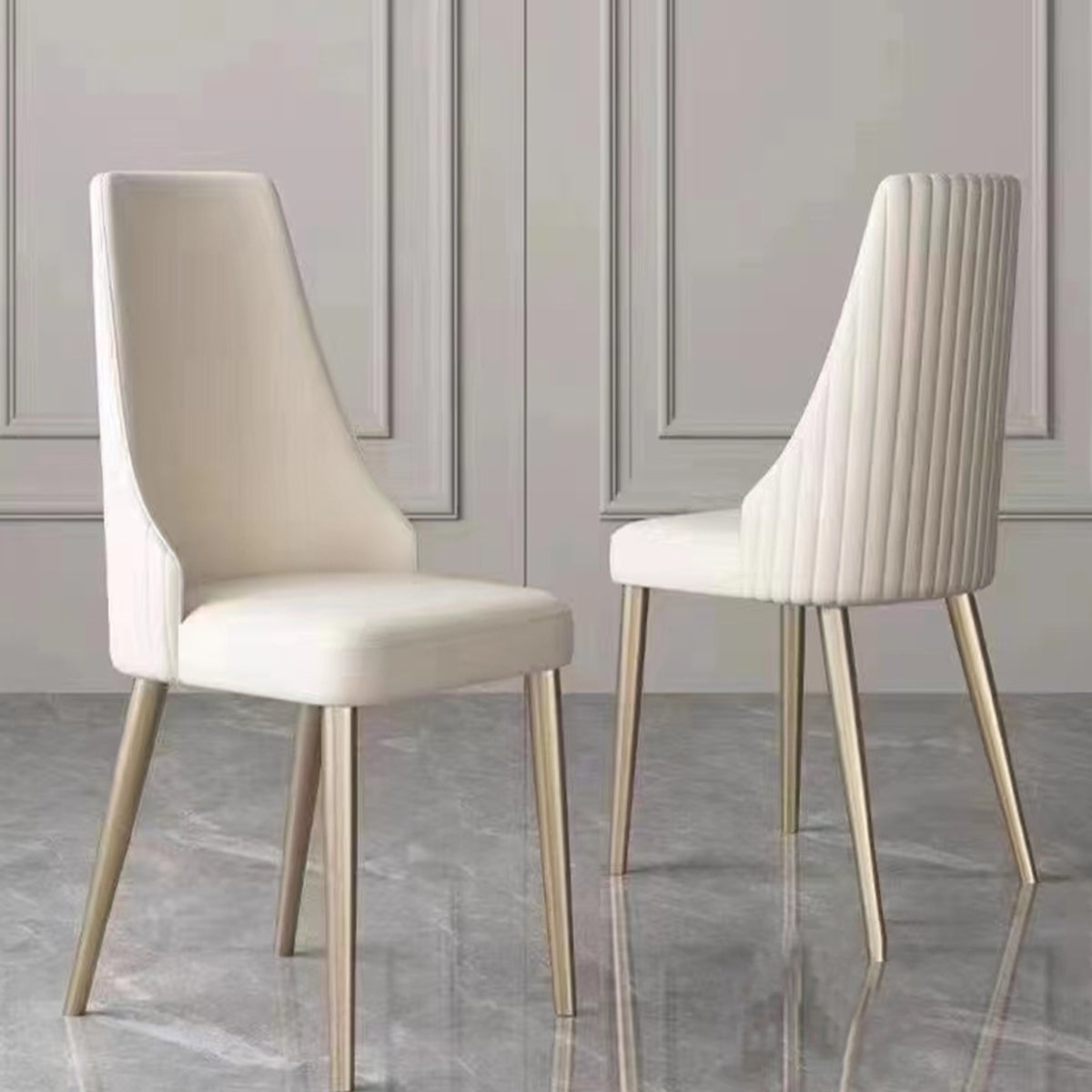 Premium White PU Leather Dining Chairs with Sturdy Metal Legs - Set of 2 Modern Kitchen Chairs for Dining Room, Breakfast Nook, and Home Office