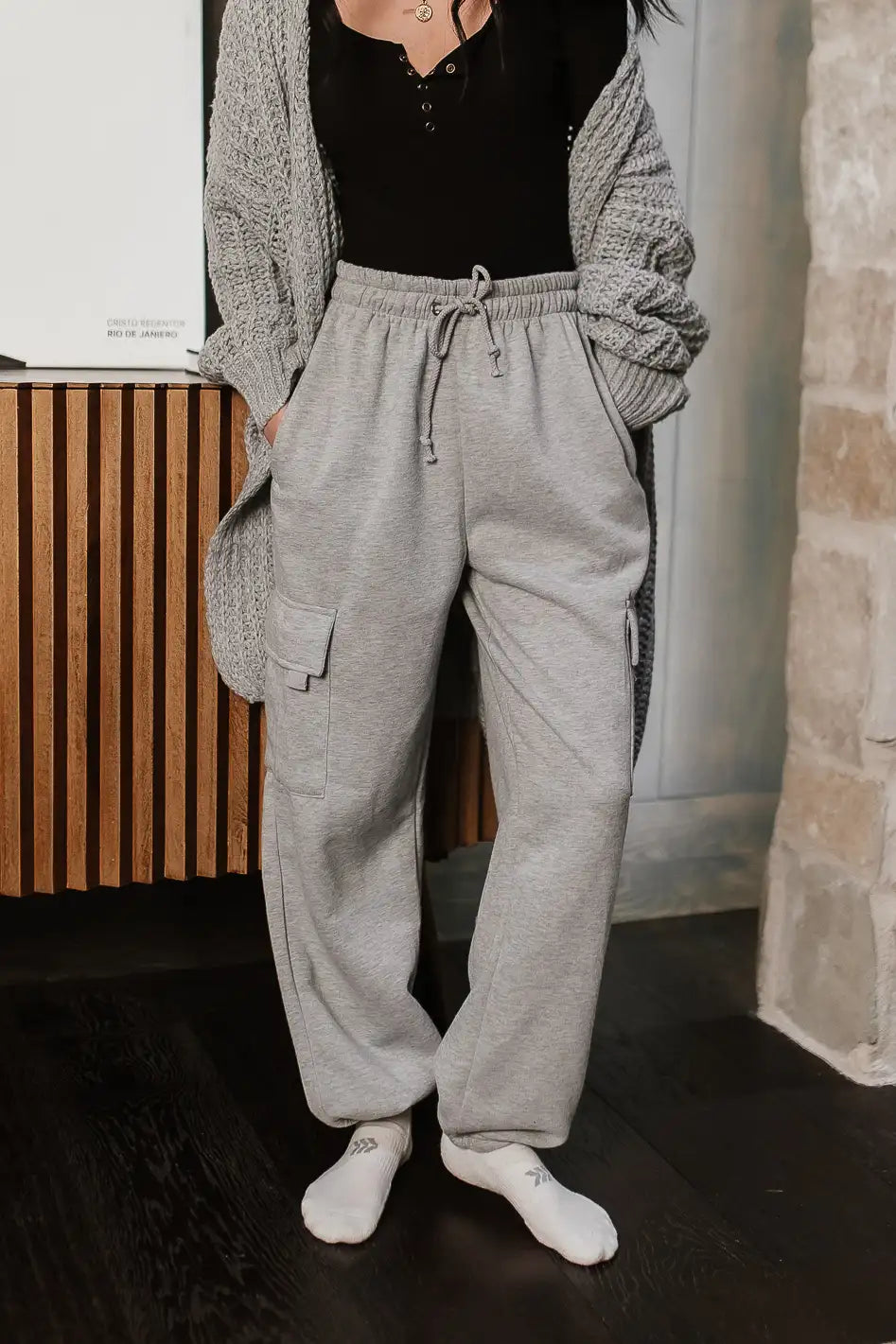 Joanna Cargo Sweatpants for Women - Soft Grey Joggers with Pockets | Comfortable Lounge Pants for Yoga, Running & Casual Wear | FINAL SALE