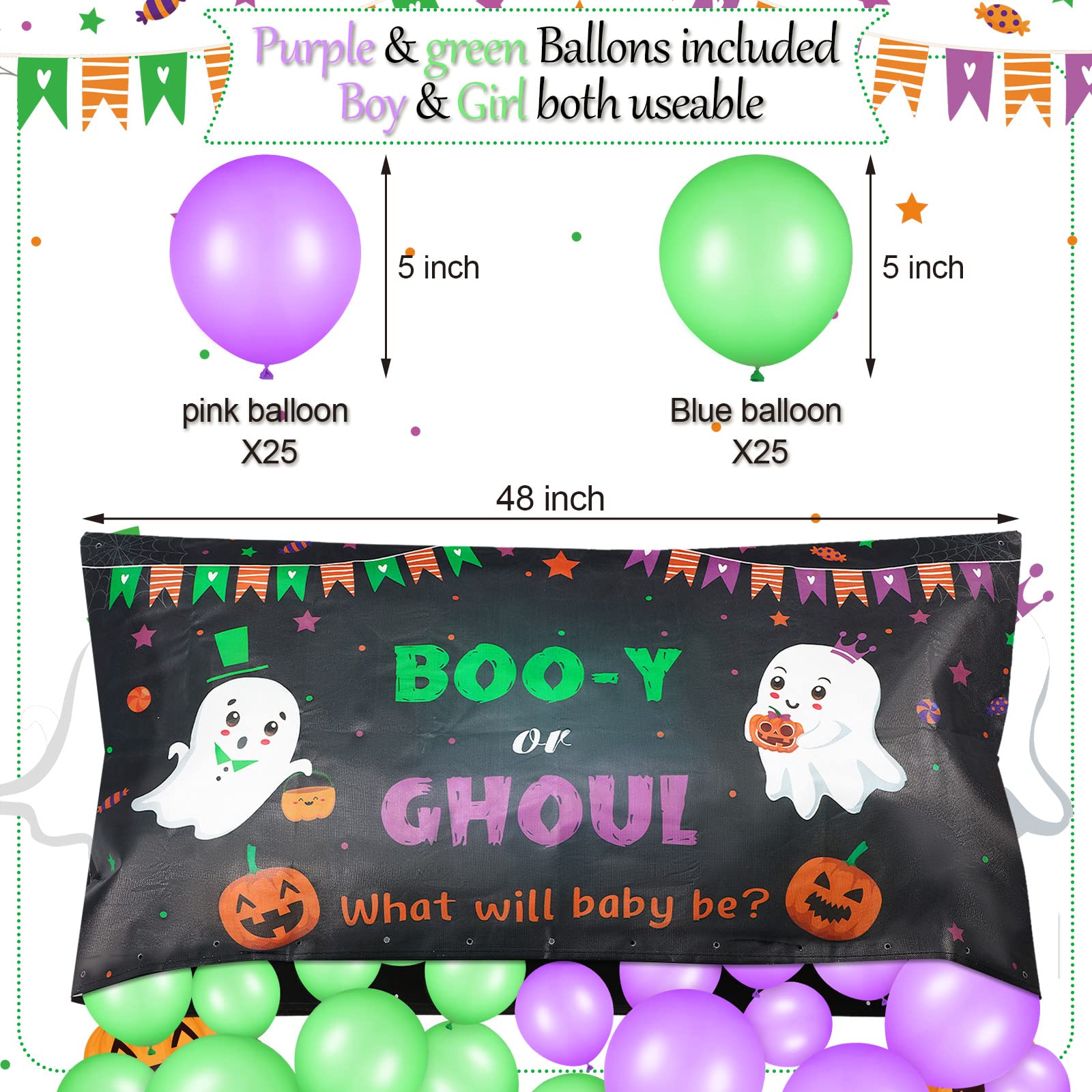 Peryiter Thanksgiving Fall Pumpkin Gender Reveal Balloons Backdrop - Blue & Pink Elephant Ghost Decorations for Halloween & Autumn Baby Shower Parties - Perfect for Gender Reveal Events, Baby Showers & Seasonal Celebrations