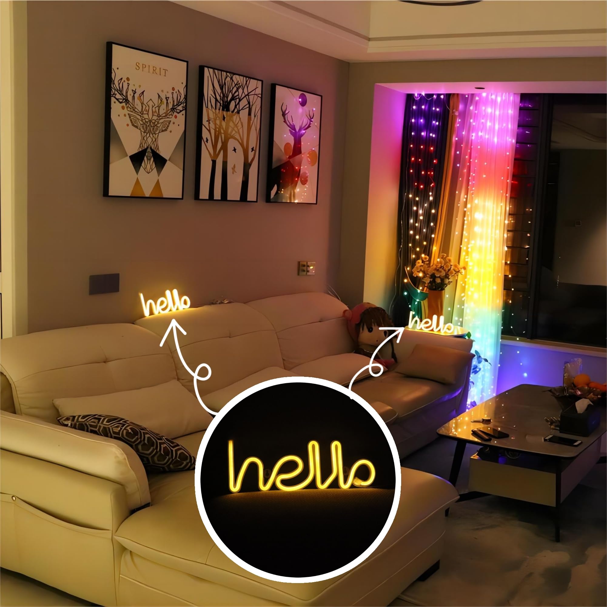 LED Hello Neon Sign - Warm White Word Art Light for Wall Decor, Christmas, Kids Room & Living Room | USB/Battery Powered | Perfect for Bedroom, Party & Home Decoration