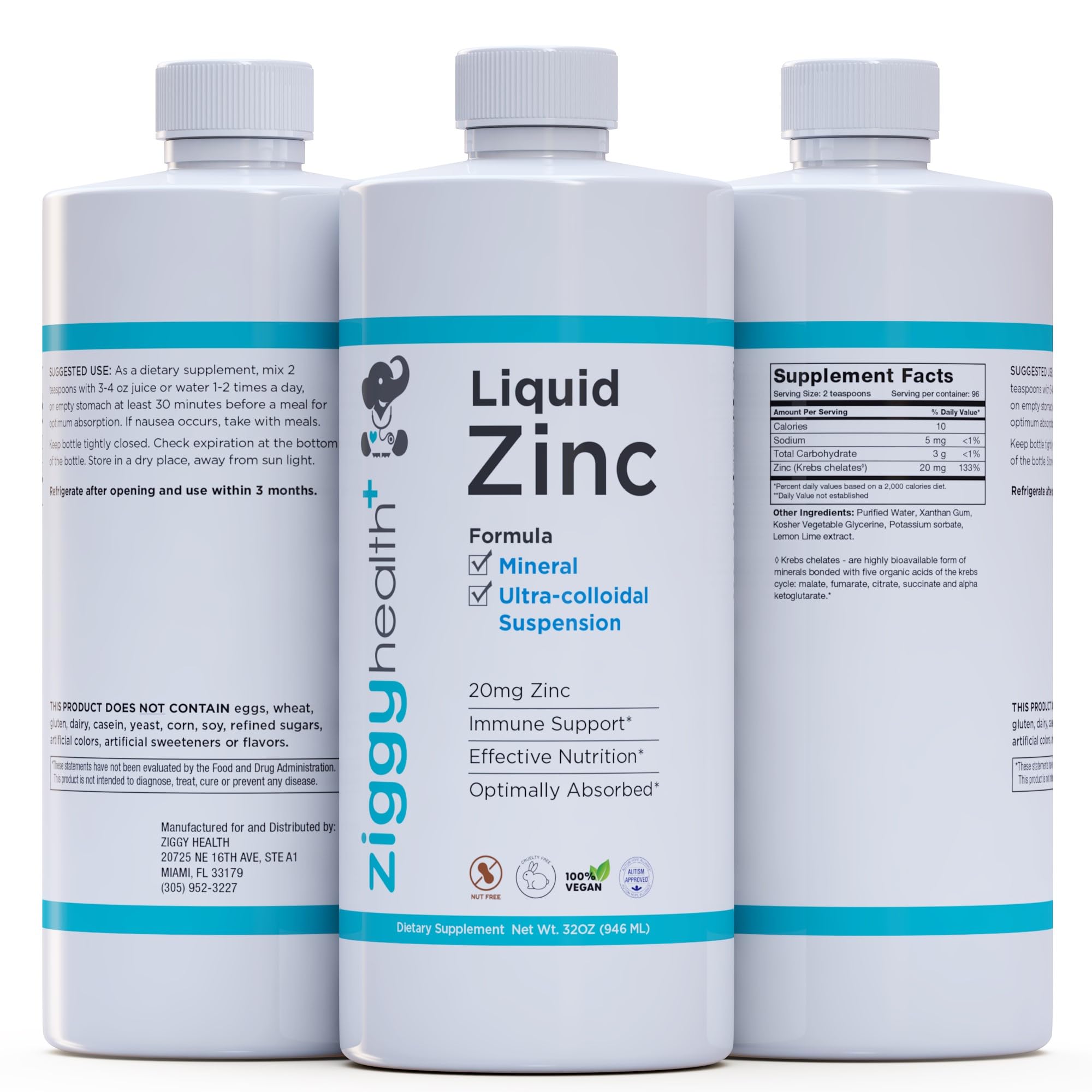 Liquid Zinc Sulfate Supplement for Immune Support - Vegan, Gluten Free Zinc Drops for Adults & Kids - Detox, Skin Care & Daily Vitamin Boost - 32 oz Bottle - Perfect for Immune System Health & Wellness Routine