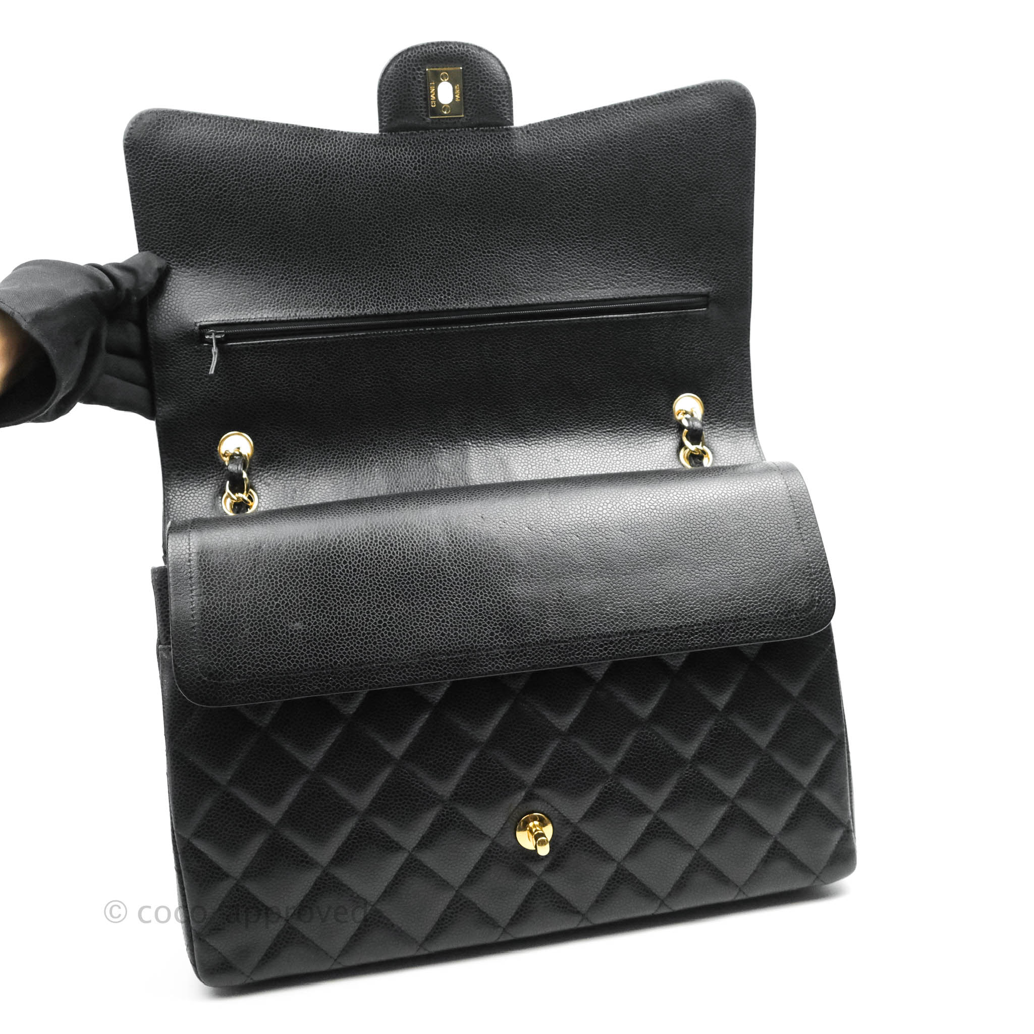 Chanel Classic Double Flap Maxi Bag in Black Caviar Leather with Gold Hardware - Luxury Handbag for Women, Perfect for Work, Evening Events & Special Occasions