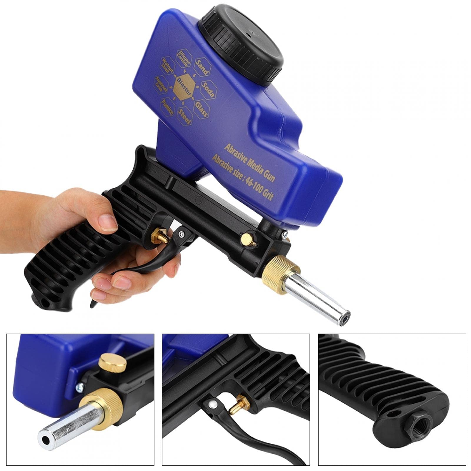 KIMISS Portable Sand Blaster Gun Kit - Pneumatic Handheld Sandblasting Tool for Paint & Rust Removal (Blue) | Ideal for Auto Body Repair, Metal Surface Cleaning & DIY Projects