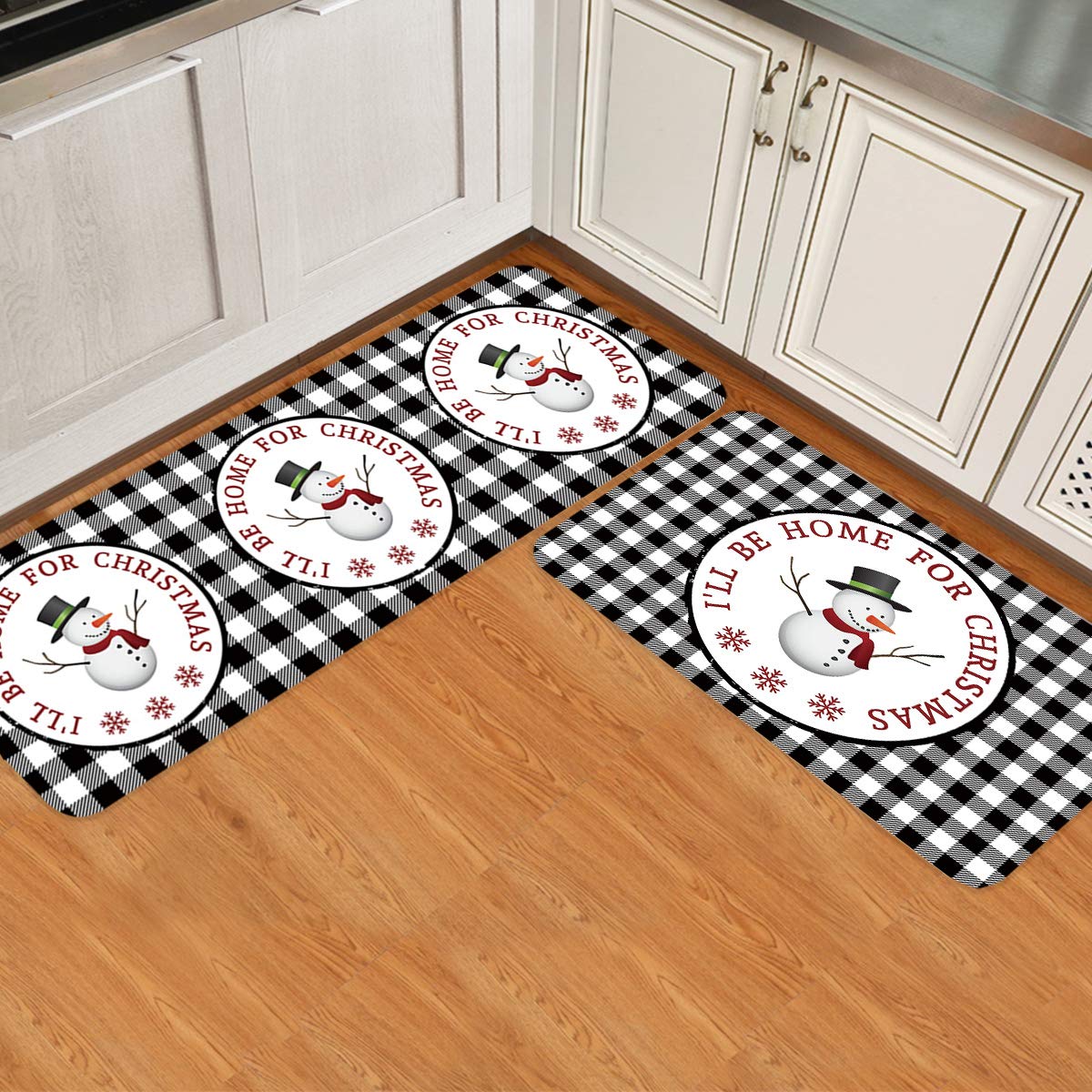 LooPoP Christmas Snowman Kitchen Mats - 2-Piece Non-Slip Anti-Fatigue Floor Rug Set, Washable Cushioned Runner for Holiday Decor (19.7x31.5 + 19.7x63 Inches) - Perfect for Festive Kitchens, Entryways & Winter Home Decor