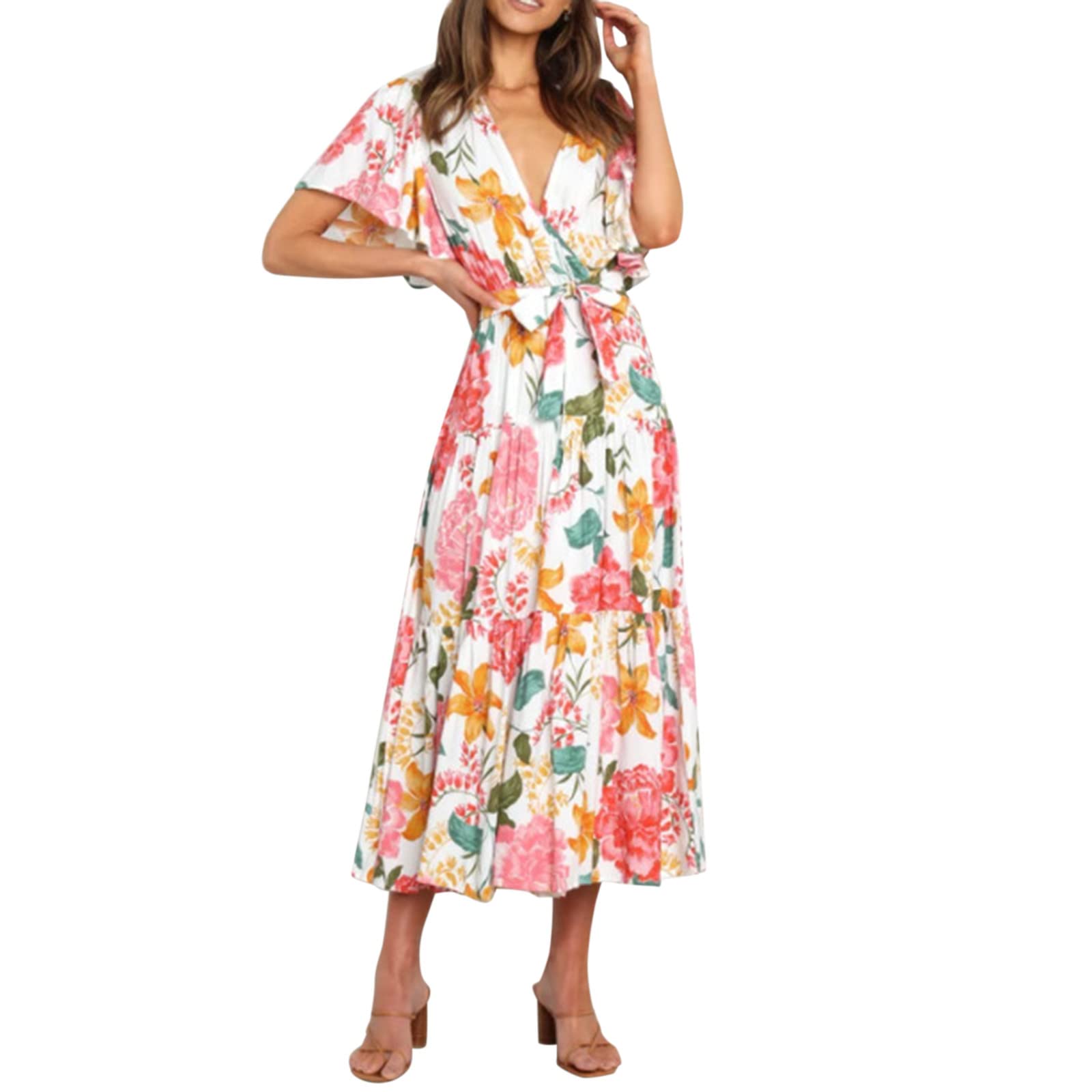 Women's Summer Dresses - Casual Loose Bohemian Floral Maxi Dress with Pockets & Spaghetti Straps | Beach Vacation, Outdoor Party, Date Night Outfit