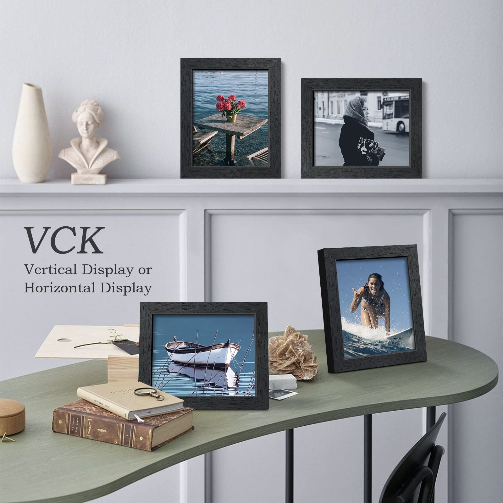 VCK 8x10 Inch Solid Wood Picture Frame Set of 5 - Premium Black Textured Photo Frames for Wall Display - Perfect for Home Decor, Office, Gallery & Gift Giving