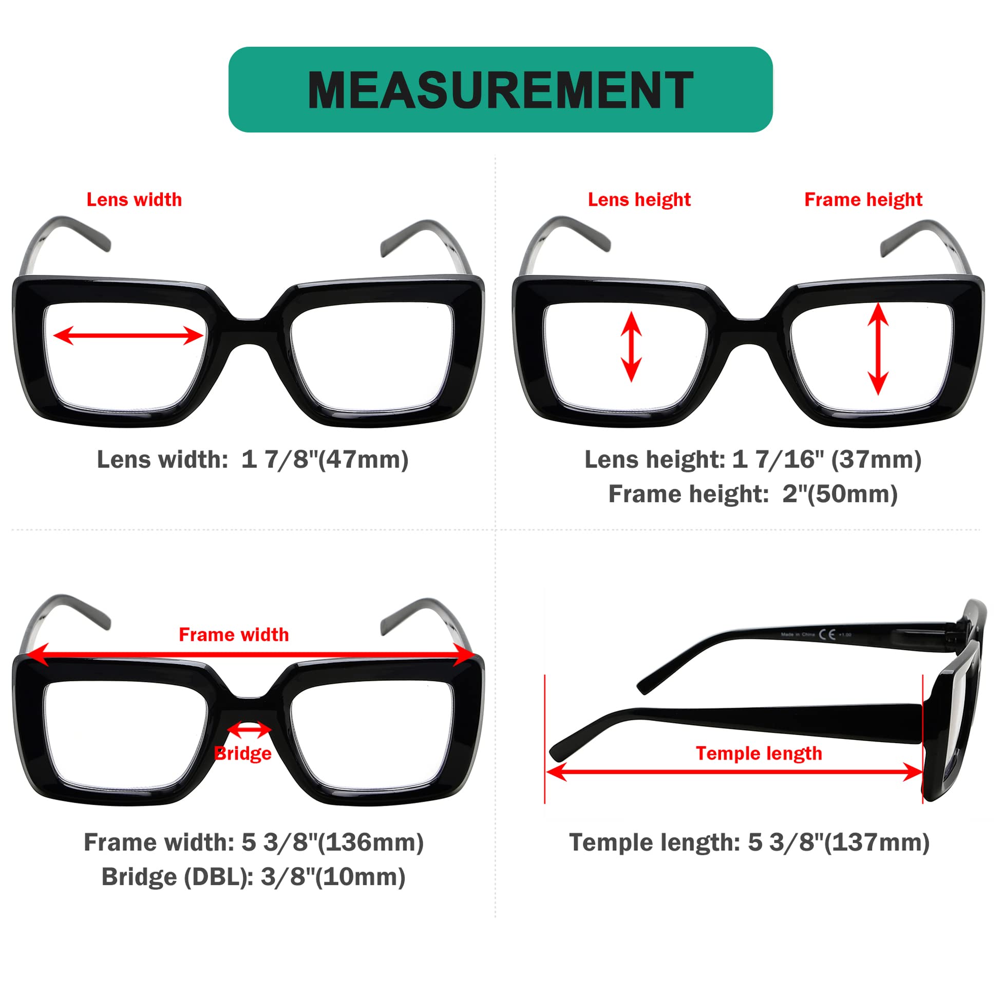 Eyekepper 5-Pack Stylish Square Reading Glasses for Women +1.75 Magnification - Perfect for Reading, Computer Use, and Close Work
