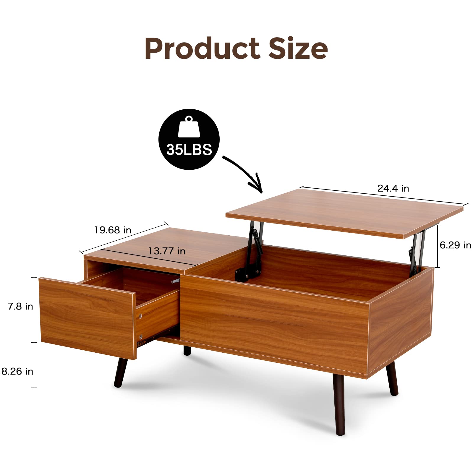 Lift Top Coffee Table with Storage Drawer - Adjustable Wood Coffee Table with Hidden Compartment | Multi-Functional Living Room, Office & Reception Room Furniture for Small Spaces & Modern Homes