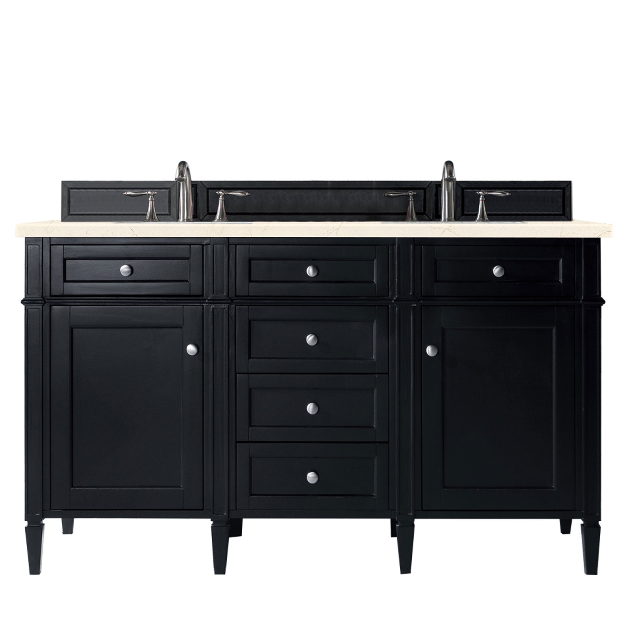 Brittany 60 Inch Black Onyx Double Vanity with 3CM Eternal Marfil Quartz Countertop - Perfect for Master Bathroom Renovation & Luxury Home Upgrade