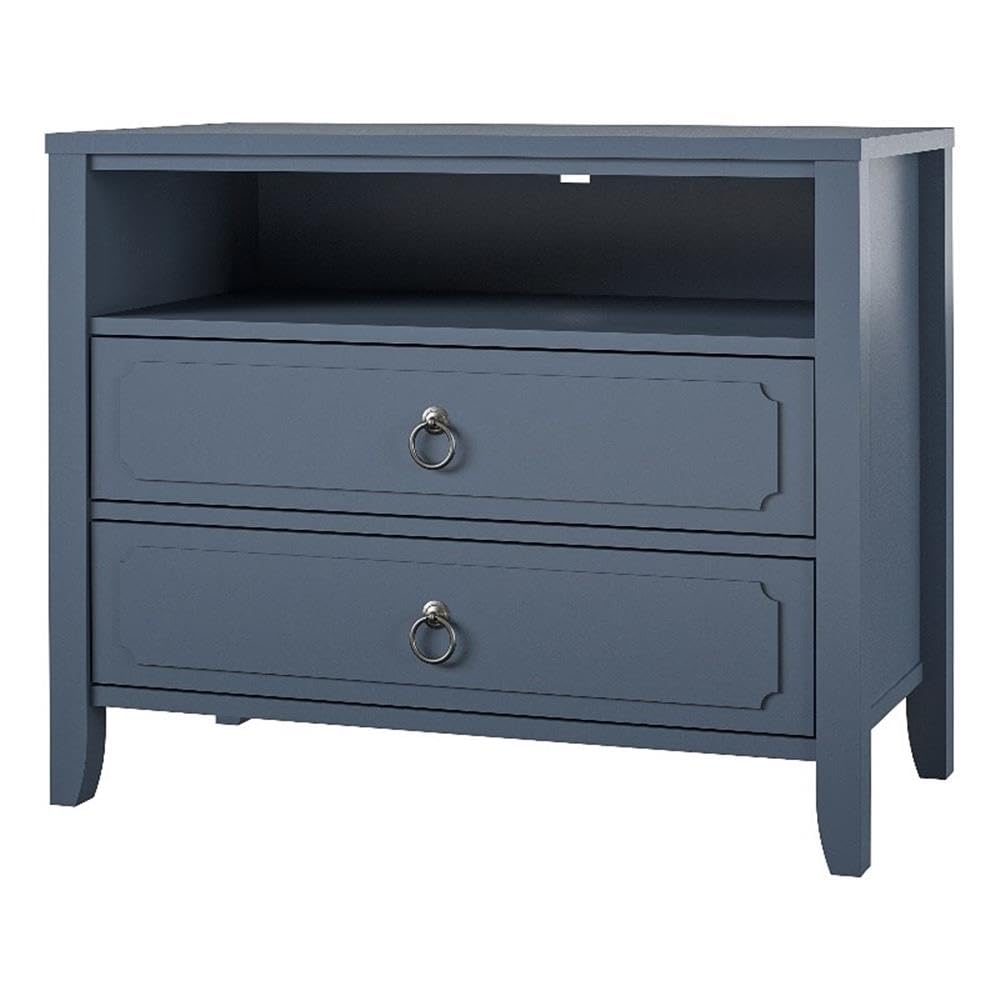 Novogratz Her Majesty 2-Drawer Nightstand in Blue - Stylish Bedside Table for Small Spaces, Modern Bedroom Decor, Apartment Living