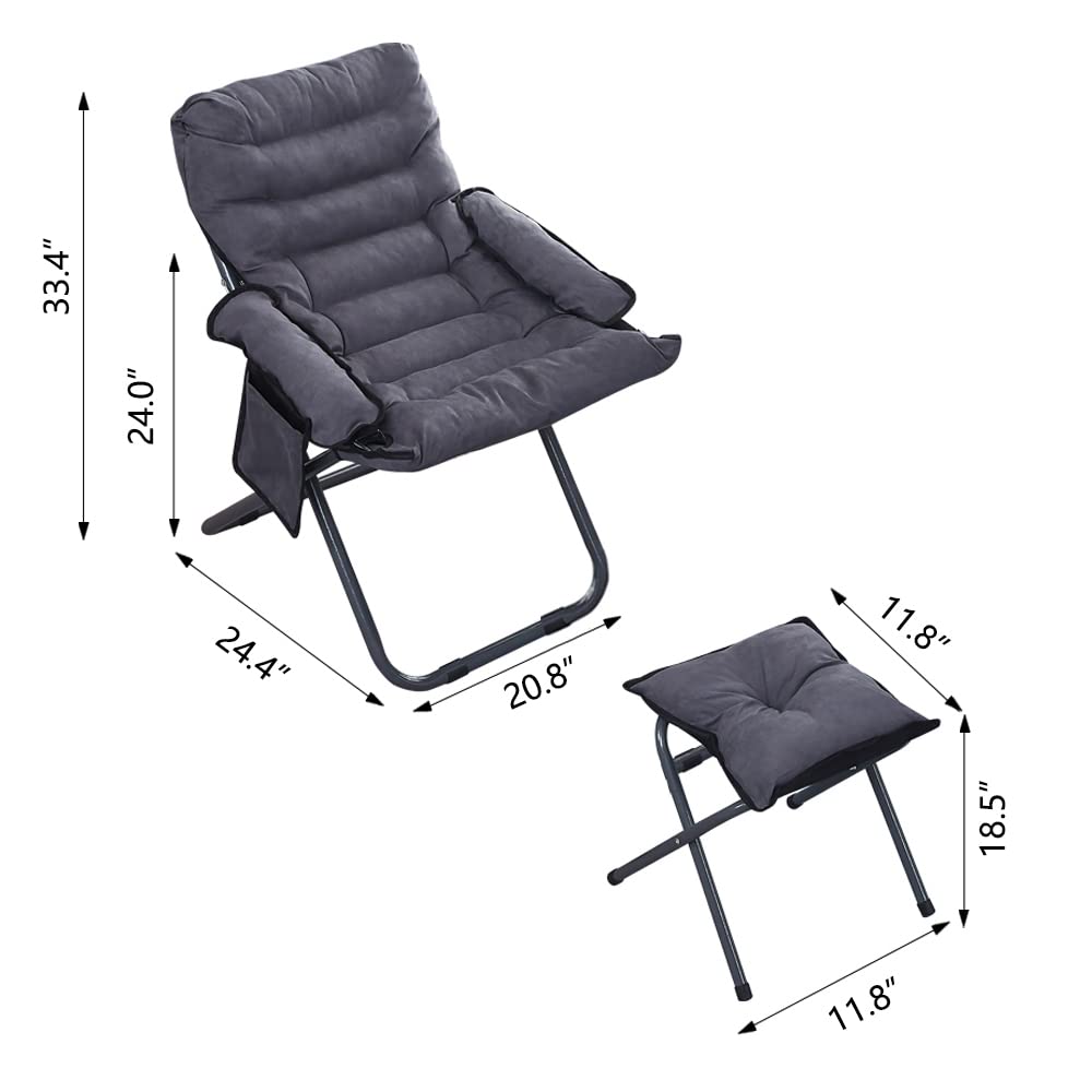 Modern Lazy Chair with Ottoman - Foldable Reclining Lounge Chair with Armrests & Side Pocket - Comfortable Leisure Sofa for Bedroom, Living Room, Office - Perfect for Relaxing, Reading & Napping (Grey)