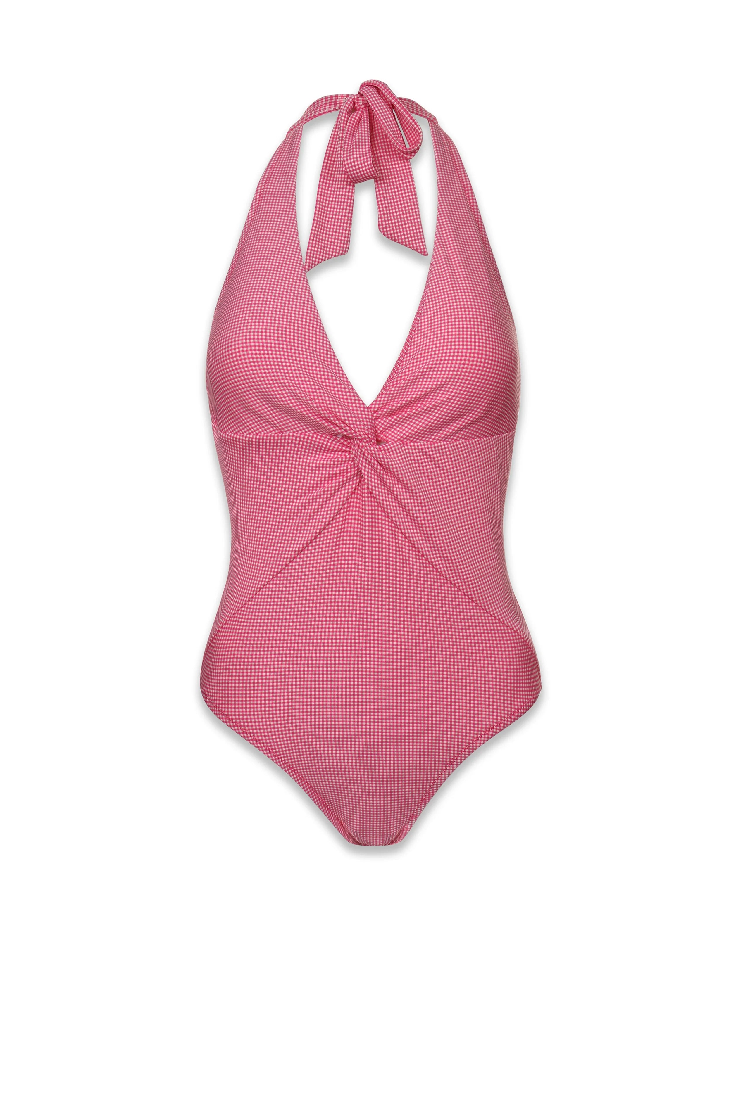 Twist Front One Piece Swimsuit | Pink Gingham Bikini for Women - Perfect for Beach Vacations, Pool Parties & Summer Getaways