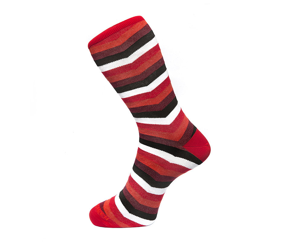 **Fortis Green Men's Red Chevron Striped Socks - Breathable & Comfortable for Running, Hiking & Casual Wear**