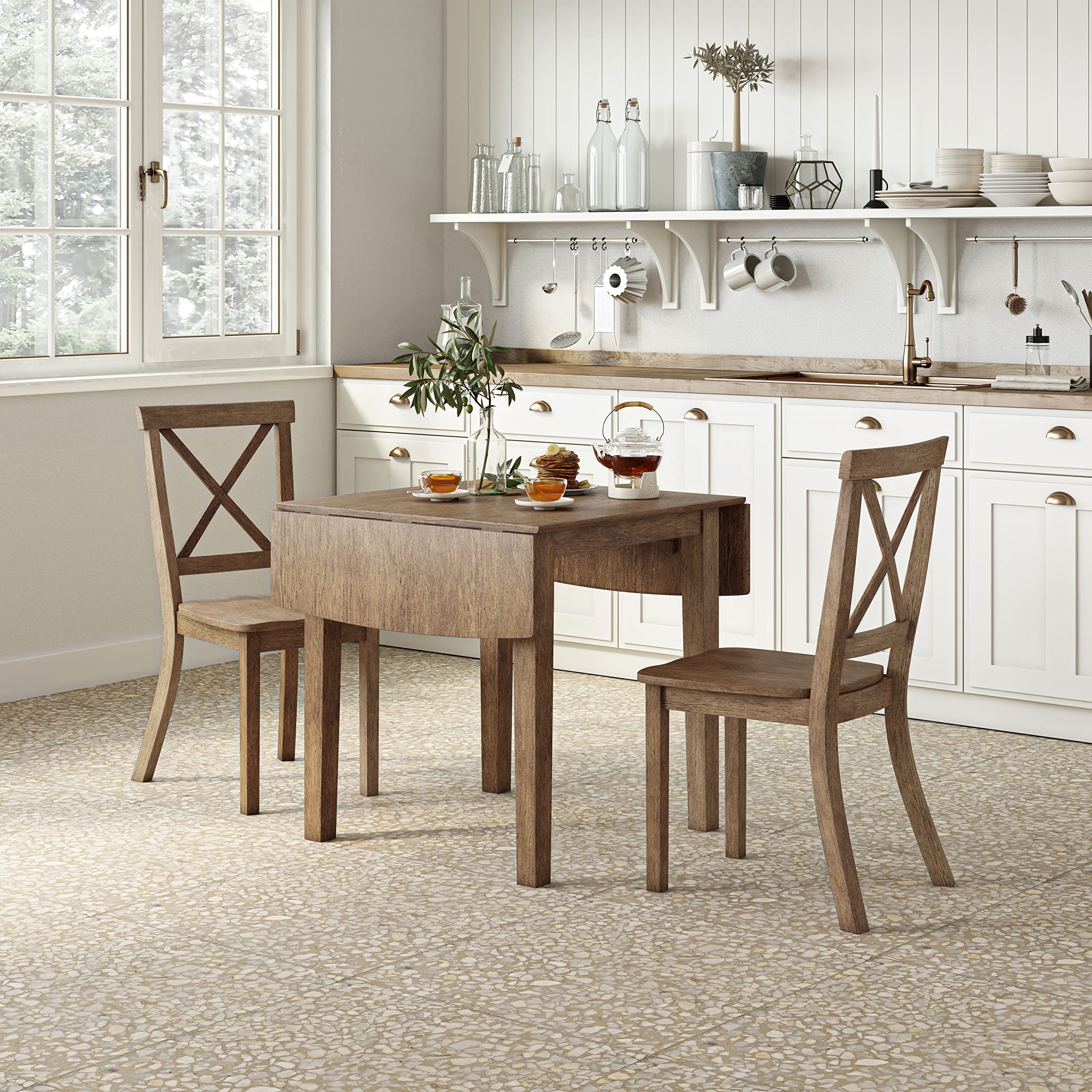 Jofran Inc. Eastern Tides Drop-Leaf Coastal Dining Table - Expandable Farmhouse Style Kitchen Table for Small Spaces, Perfect for Breakfast Nooks and Beach House Decor