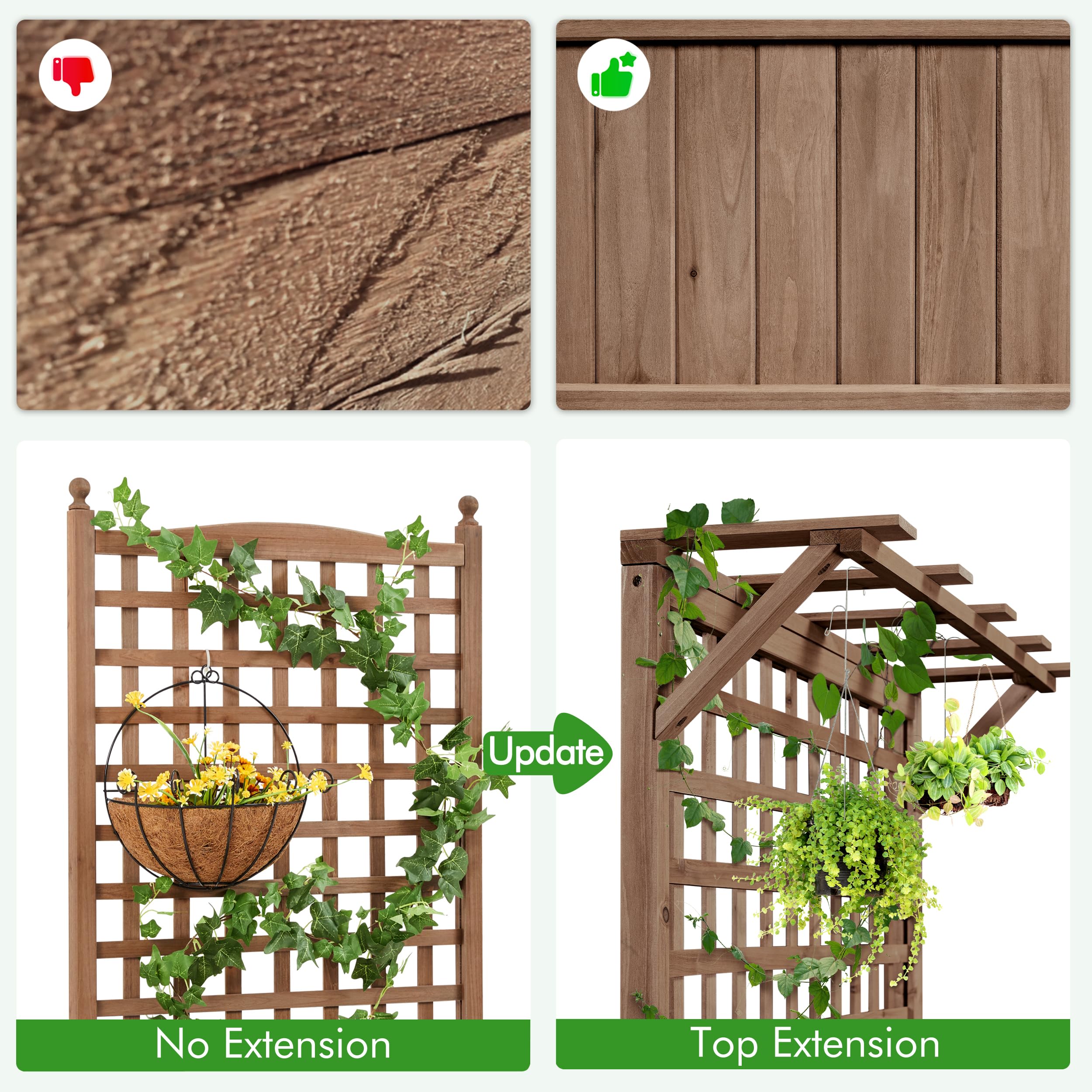 Yaheetech 72 Inch Tall Dark Brown Raised Garden Planter Box with Trellis - Outdoor Flower Pot for Climbing Plants, Vegetables & Herbs - Heavy Duty Wooden Planter with Drainage Holes for Patio, Backyard & Balcony Gardening