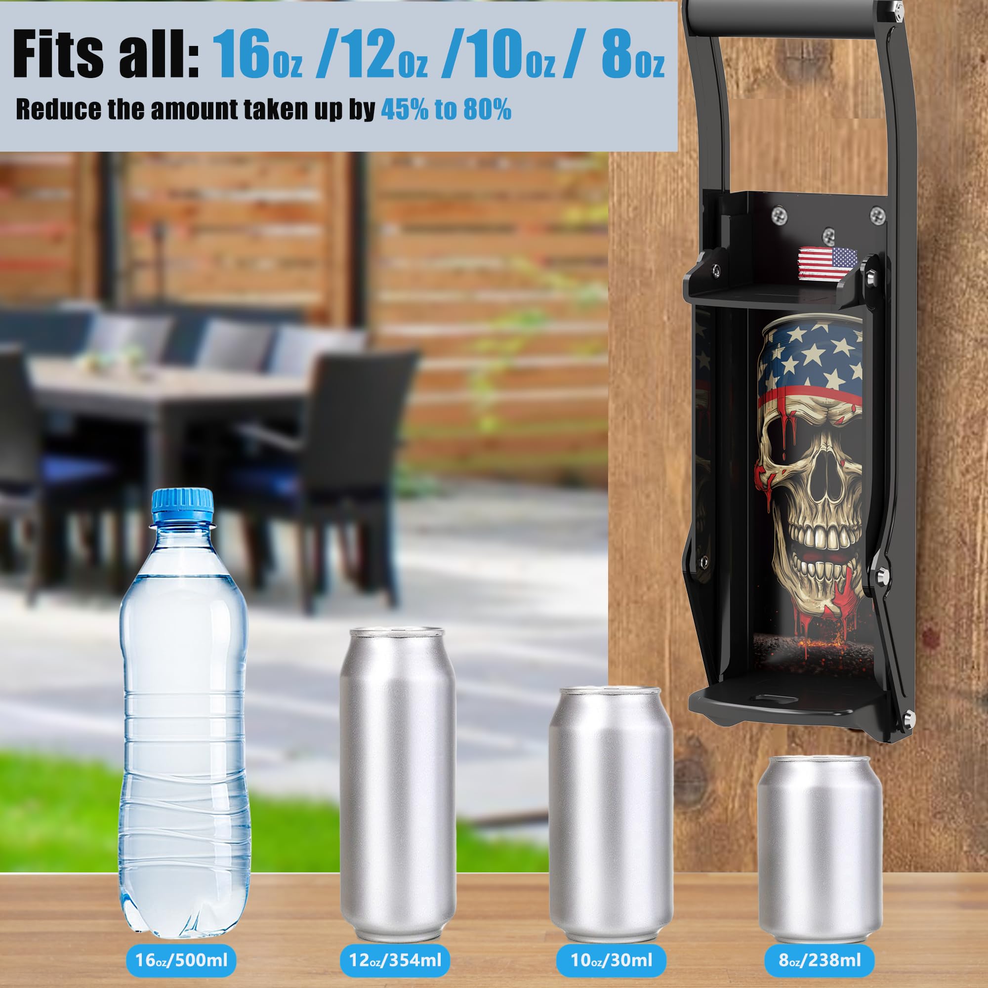 Wall Mounted Metal Can Crusher for Soda & Beer Cans - Eco-Friendly Recycling Tool with Squirrel Art Stickers & Lubricant - Perfect for Home, Garage & RV Use - Save Space & Recycle Easily