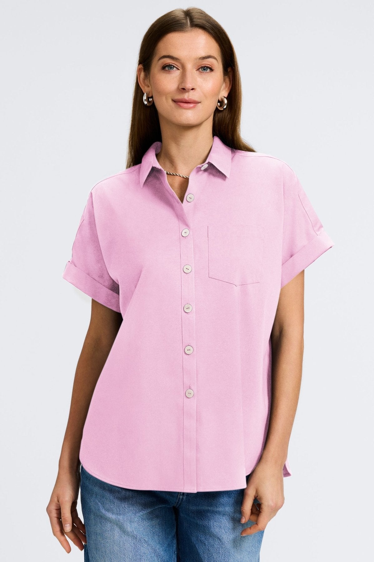 Abigail No Iron Stretch Short Sleeve Shirt - Wrinkle-Free Comfortable Blouse for Women | Perfect for Office, Travel & Casual Wear