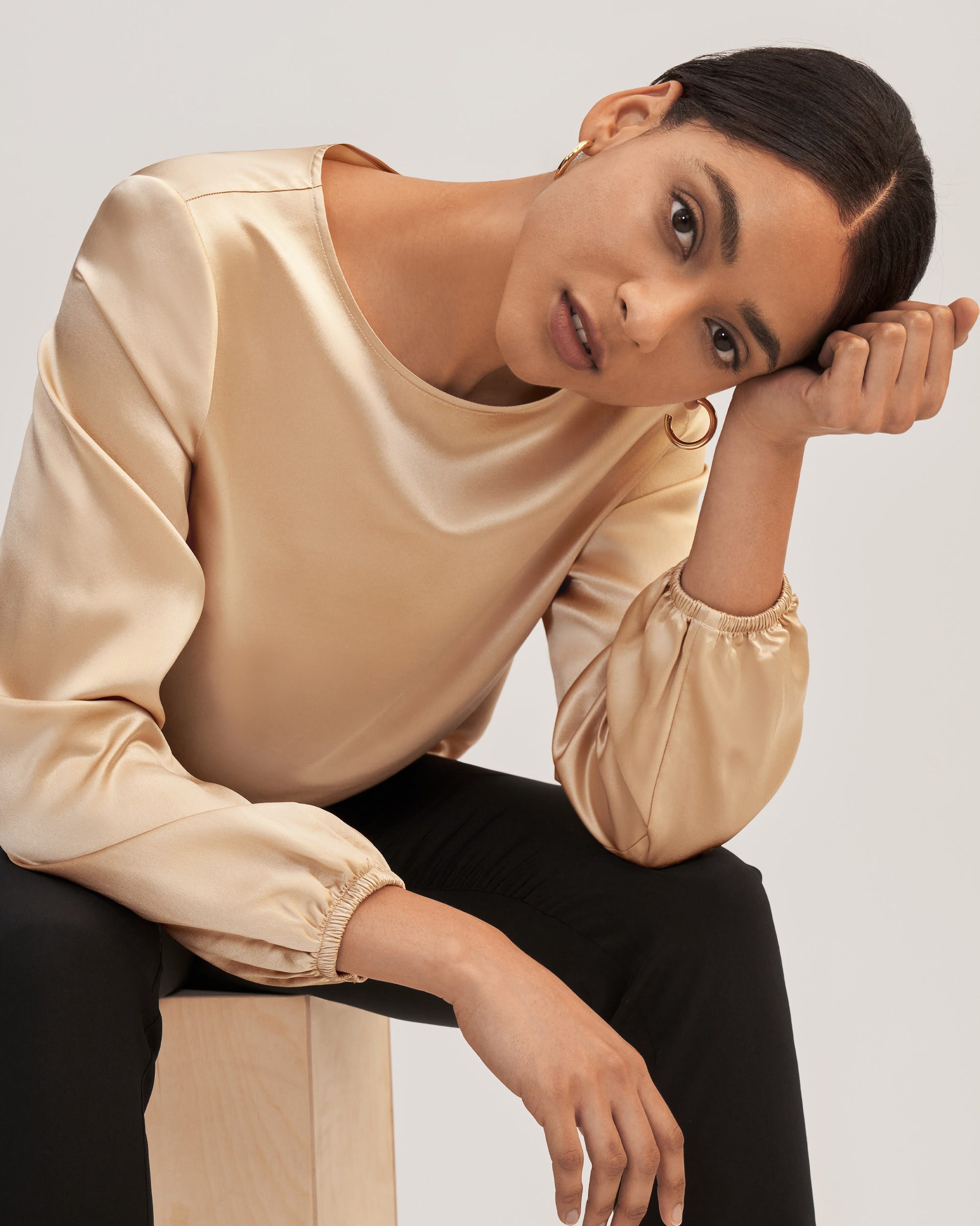 Elegant Round Neck Silk Blouse for Women - Soft & Breathable Luxury Top for Office, Party & Evening Wear