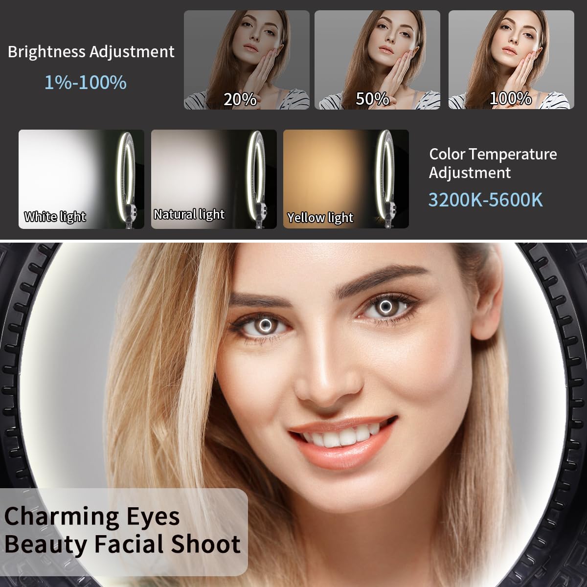 FEIFANTEAM 19-Inch LED Ring Light Kit with Phone Holder, LCD Display & Mirror - Professional Studio Lighting for YouTube Videos, Live Streaming, Vlogging, Makeup, Beauty Photography & TikTok Content Creation