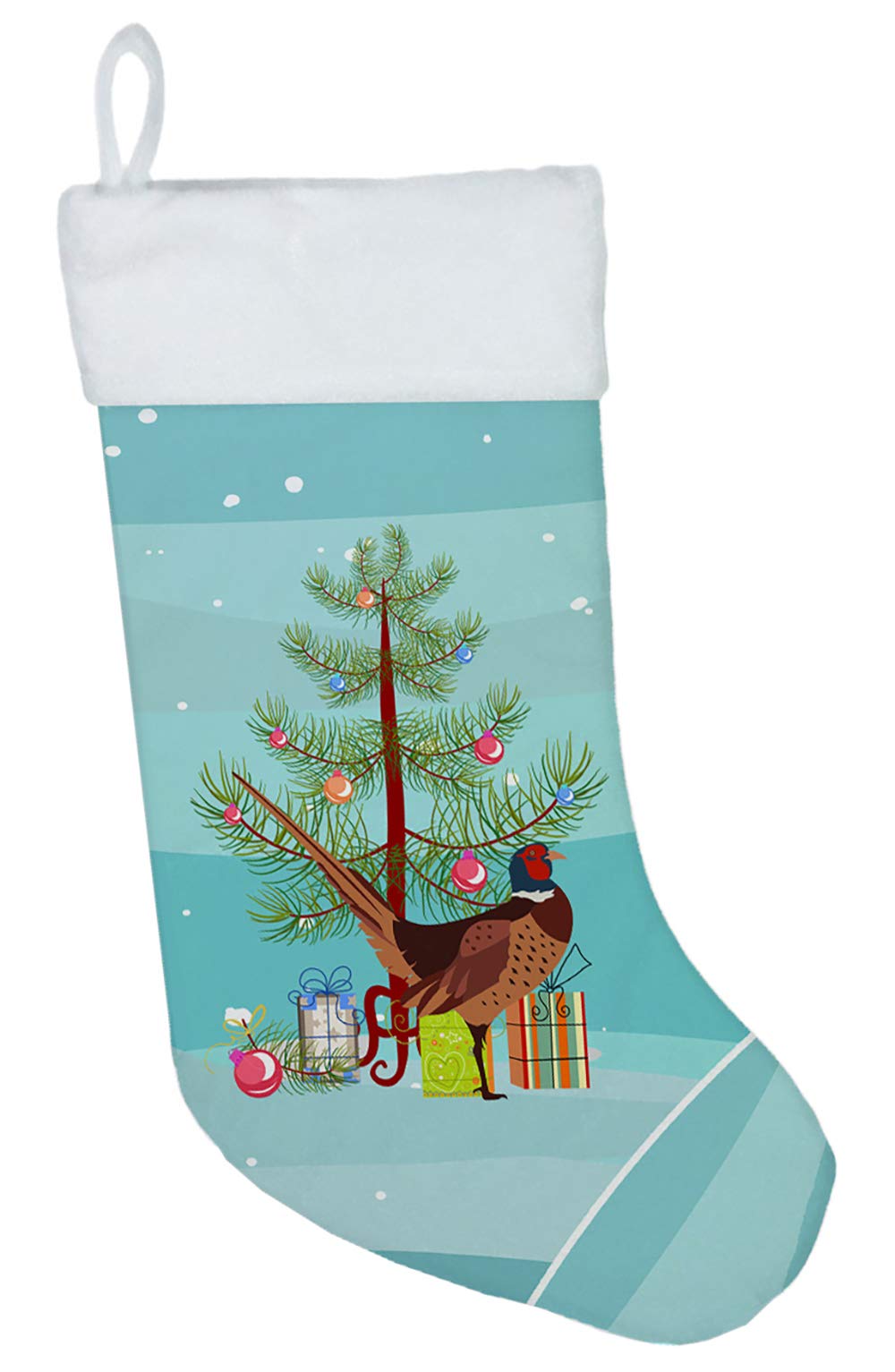 Caroline's Treasures BB9297CS Ring-Necked Pheasant Christmas Stocking - Teal Fireplace Hanging Stockings for Holiday Decorations, Christmas Party & Family Gatherings - Perfect for Fireplace Mantel, Gift Exchange & Festive Home Decor