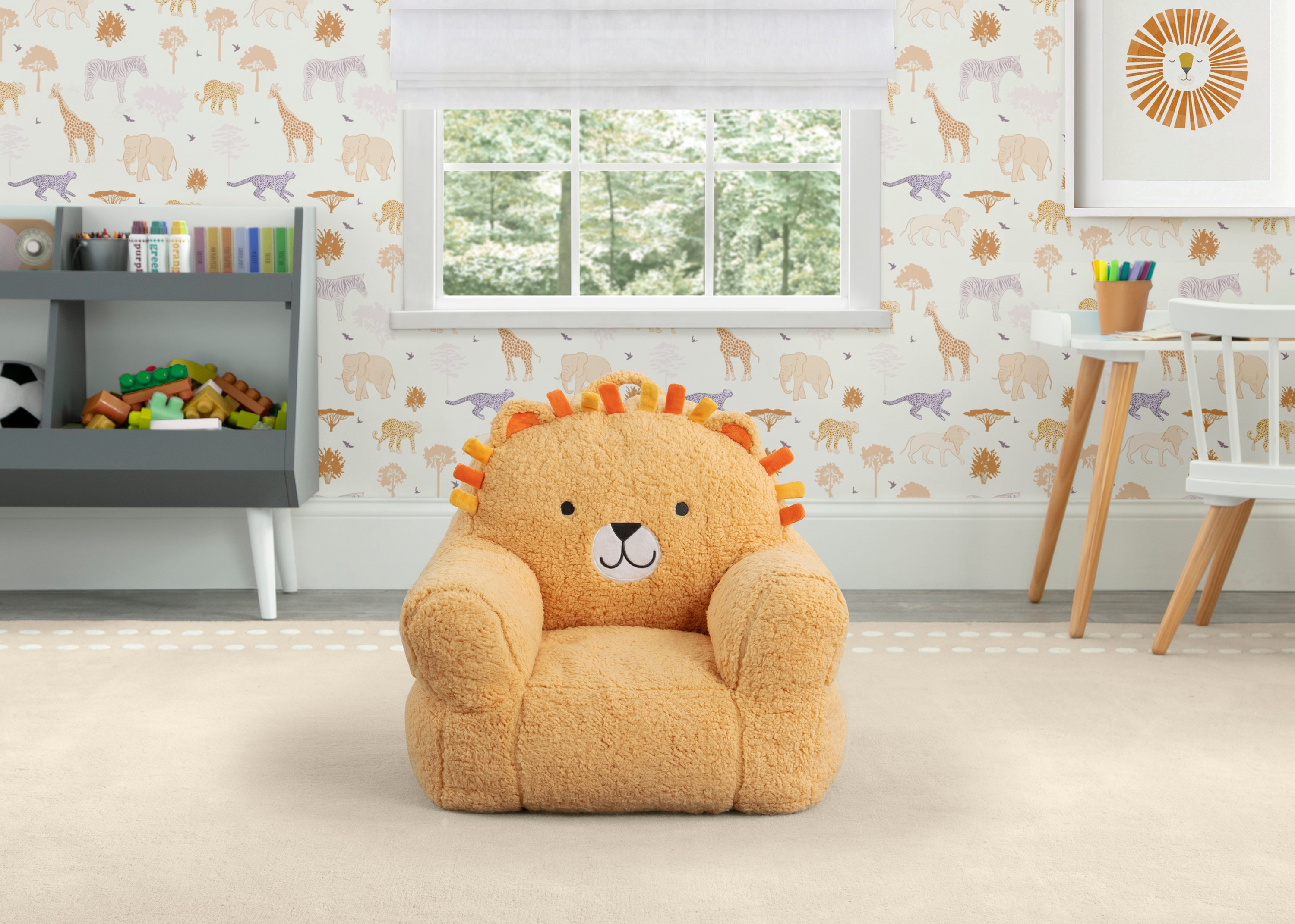 Lion Cozee Buddy Chair - Soft Plush Kids Chair with Storage Pocket - Perfect for Reading, Gaming, and Relaxing in Bedroom or Playroom