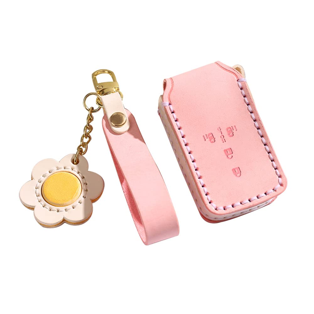 Premium Leather Key Fob Cover for Honda Accord Civic CRV Odyssey - 4 Button Protective Case with Keychain (Pink) | Durable Car Accessory for Key Protection & Style Enhancement | Perfect Gift for Honda Owners