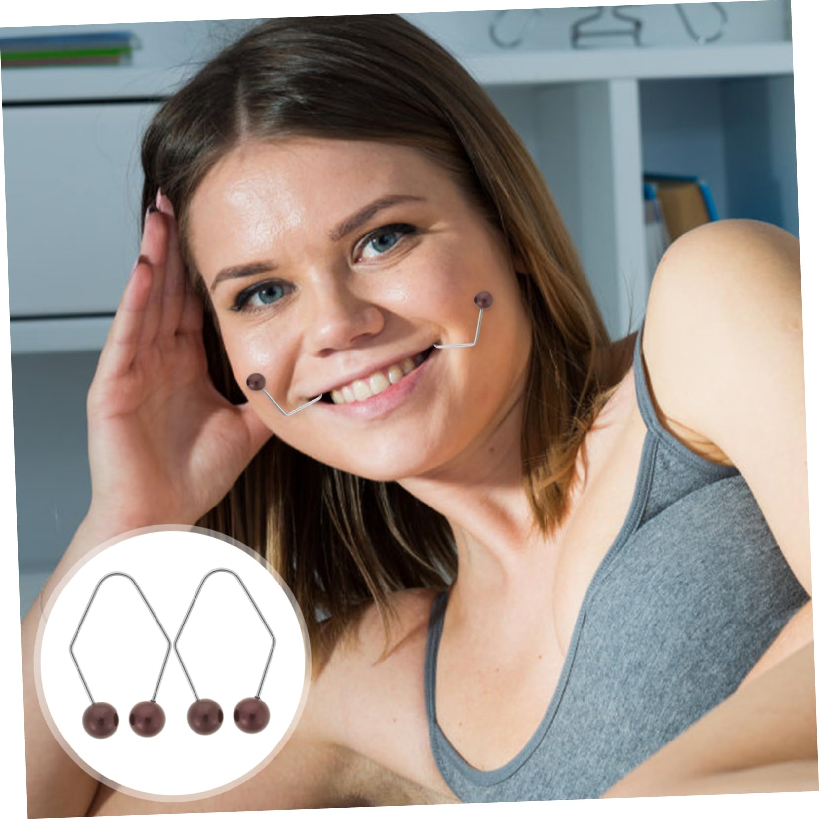 1 Pair Face Dimple Trainer - Alloy Black Dimple Maker Tool for Lips, Jaw & Cheek Exercise | Beauty Smile Enhancer for Natural Dimples | Perfect for Daily Facial Workout & Cosplay Makeup