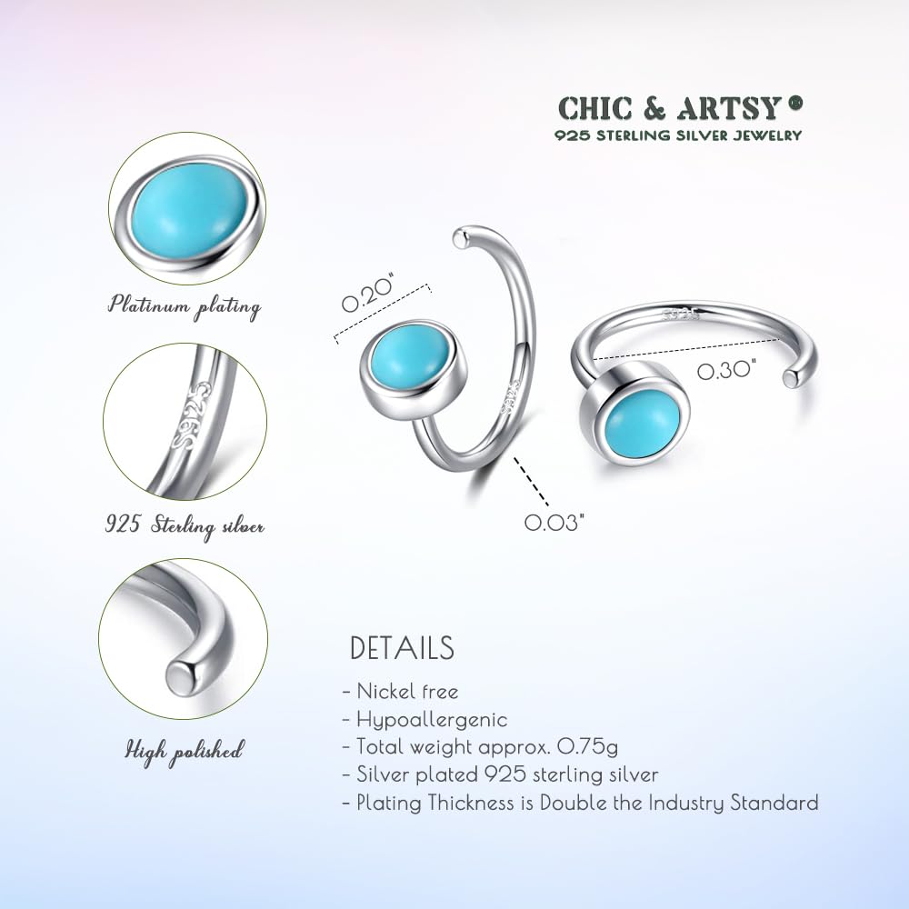 925 Sterling Silver Dainty Hug Hoop Earrings for Women - Synthetic Fire Opal/Turquoise/Moonstone/CZ Gemstone Huggie Hoops | Perfect for Everyday Wear, Date Nights & Gifts