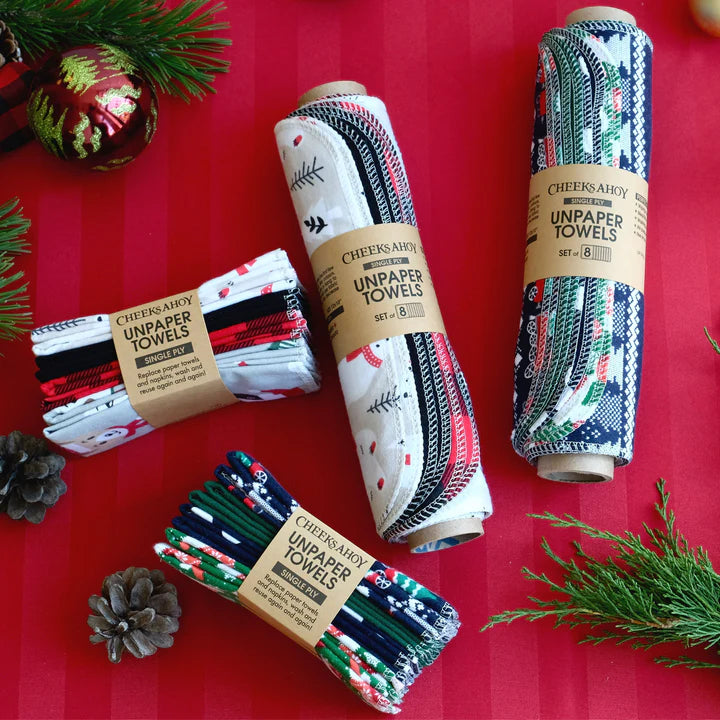 Eco-Friendly Reusable Holiday Unpaper Towels - Cheeks Ahoy | Sustainable Cloth Towels for Christmas, Thanksgiving & Home Decor | Perfect for Kitchen, Dining & Gift Giving