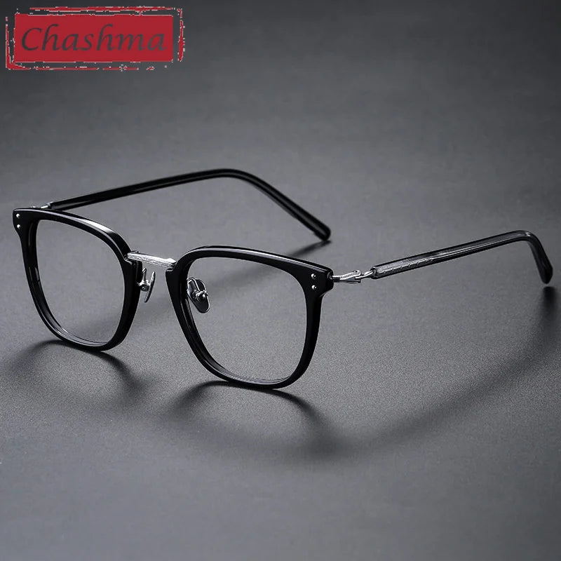 Unisex Square Acetate Titanium Frame Eyeglasses 82044 - Lightweight & Durable for Men & Women - Perfect for Reading, Work & Fashion Accessory