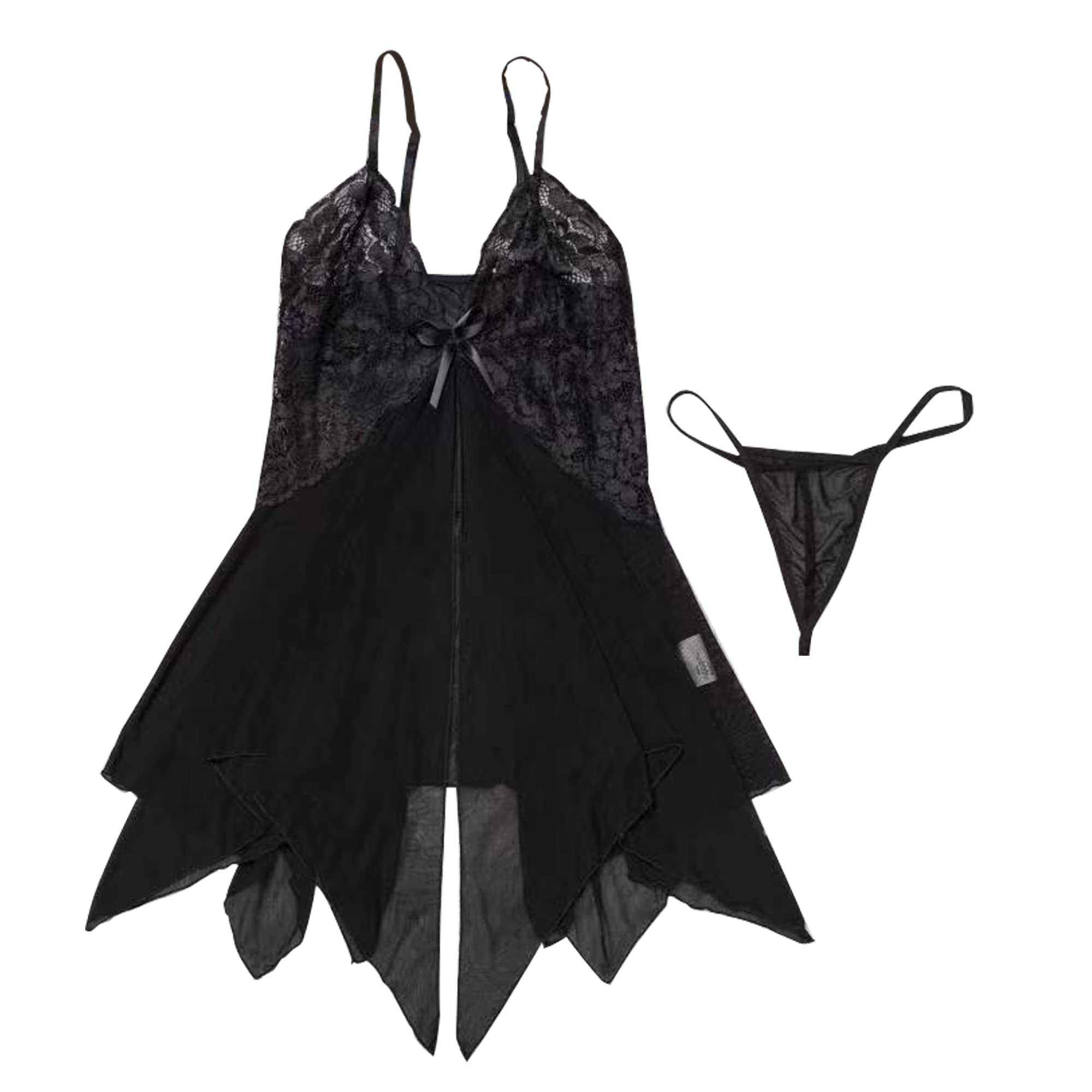 Sexy Lingerie for Women - Lace Babydoll Chemise Sleepwear Dress with G-String & Matching Lounge Set | Comfortable Wireless Nightwear for Romantic Nights, Honeymoon, Anniversary Gifts & Boudoir Photography