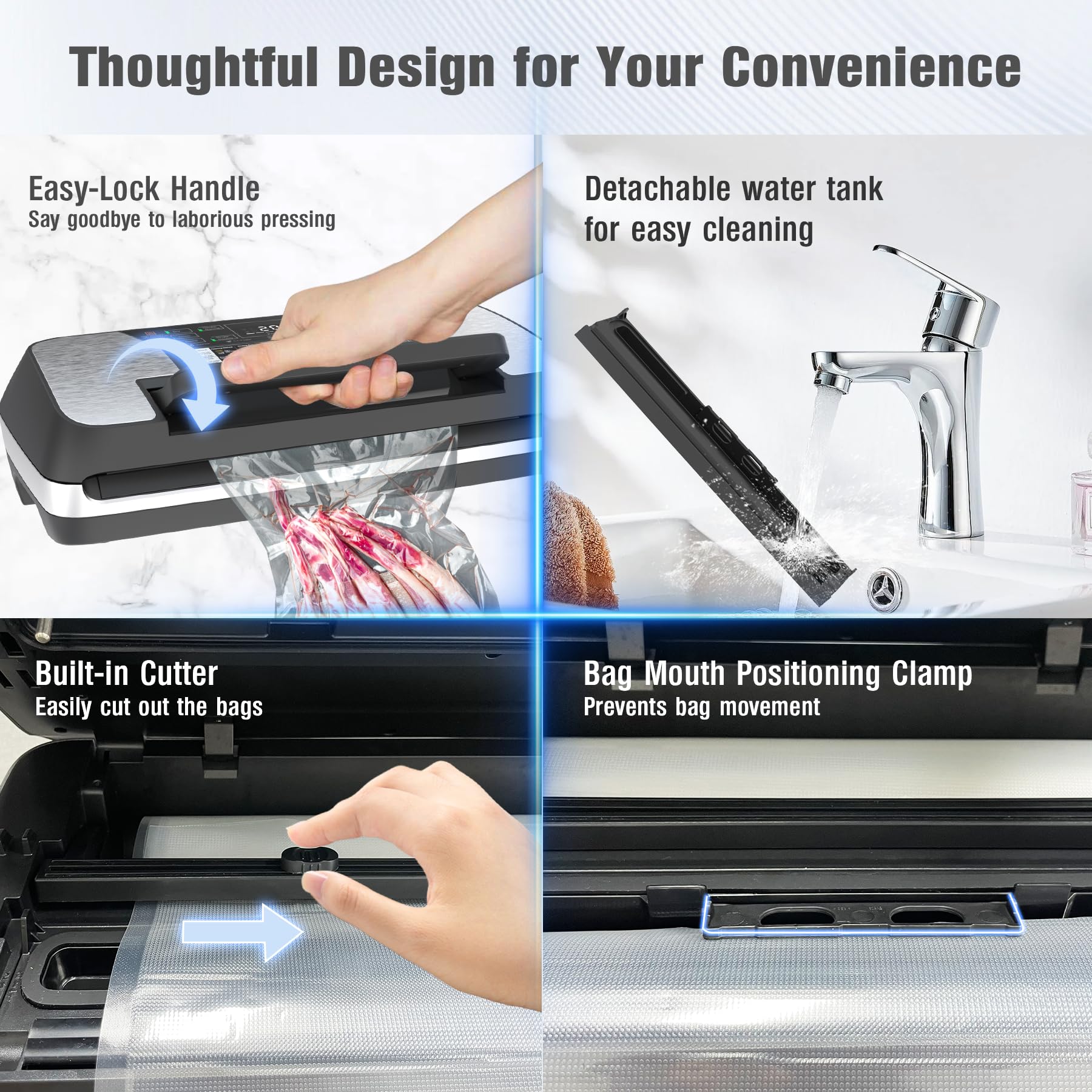12-in-1 Food Vacuum Sealer Machine with Easy Lock Handle & Built-in Cutter | Double Heat Seal Technology | Includes 1 Roll & 10 Pre-cut Bags | Perfect for Meal Prep, Sous Vide, Food Storage & Freezing