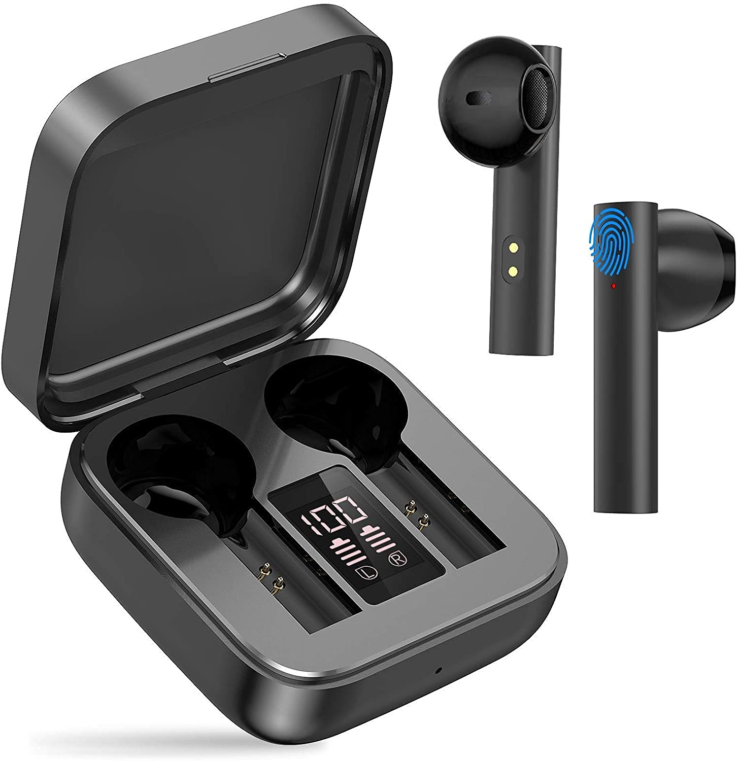 Novamilion True Wireless Bluetooth Earbuds, Stereo In-Ear Headphones with Mic, IPX5 Sweatproof for Sports, Gym, Running, Work & Travel - Perfect for Commuting, Workouts & Outdoor Activities (Black)