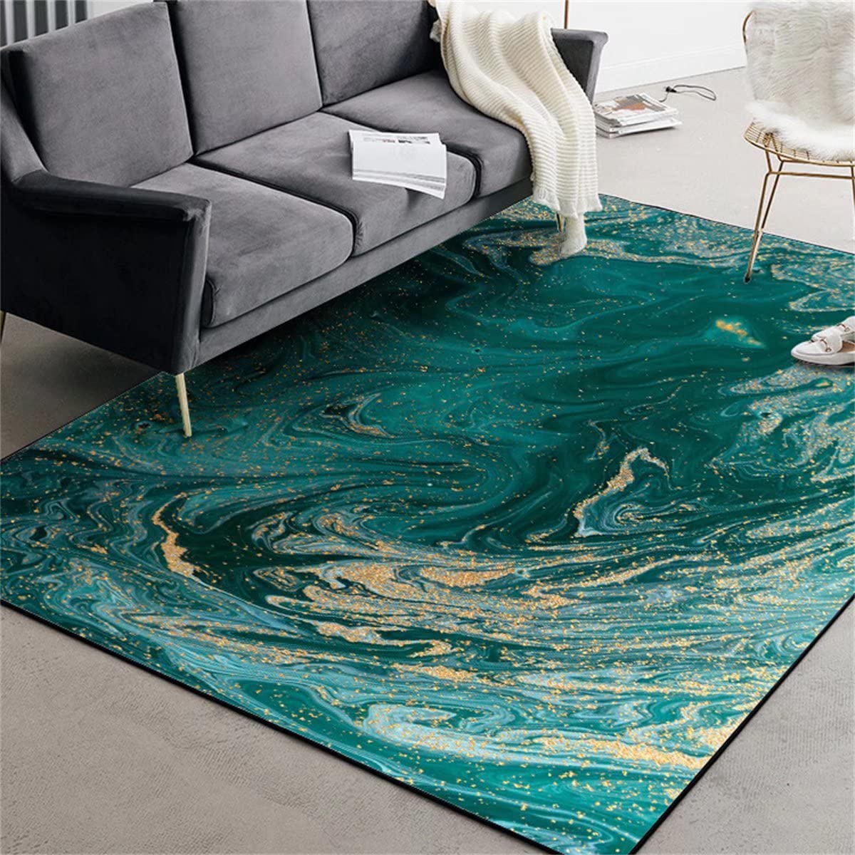 Soft 3'x5' Abstract Marble Swirl Area Rug - Non-Slip Emerald Green Floor Mat for Bedroom, Living & Dining Room Decor | Home Decoration Carpet for Cozy Spaces