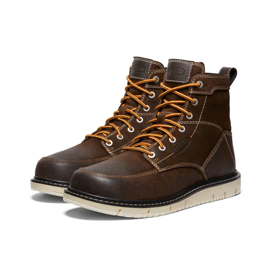 Men's San Jose 6 Soft Toe Work Boots - Comfortable & Durable Coffee Bean/Star White Leather - Ideal for Construction, Hiking & Outdoor Activities