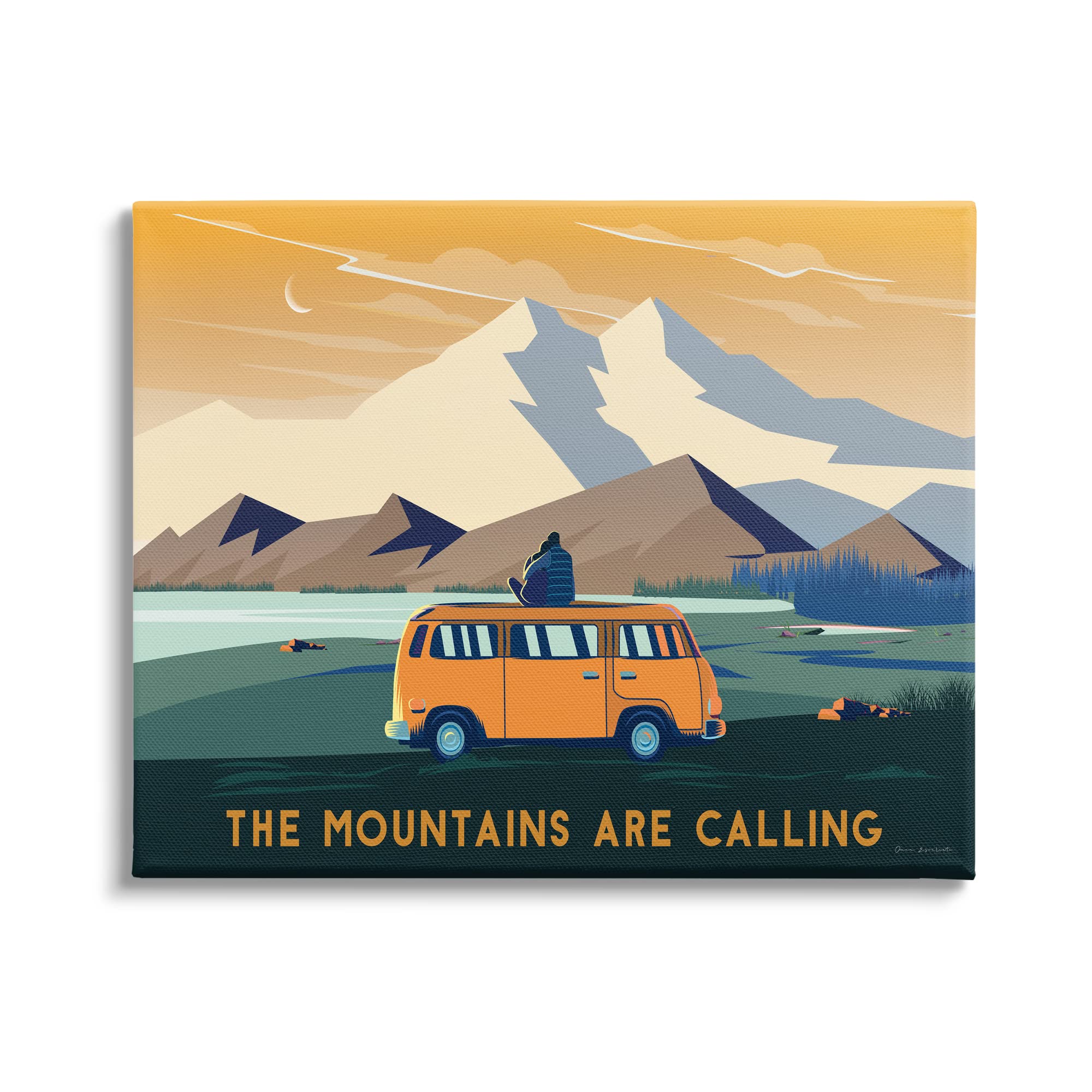Stupell Industries 'Mountains Are Calling' Bold Orange Van Travel Explore Quote Wall Art - 48