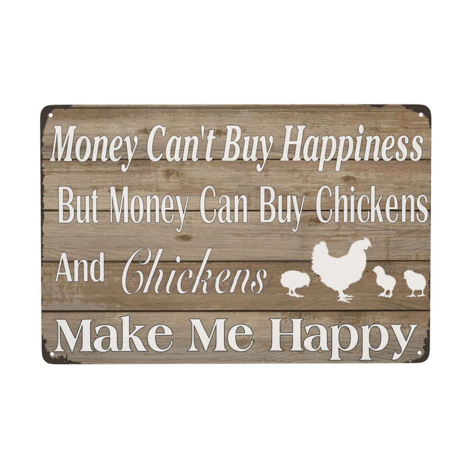 Funny Chicken Coop Metal Tin Sign - 'Money Can't Buy Happiness But Can Buy Chickens' - Vintage Iron Wall Art for Farmhouse, Kitchen, Bathroom, Garage & Cafe Decor - 11.9 x 7.9 Inch - Perfect for Country Style Homes, Bars & Poultry Enthusiasts