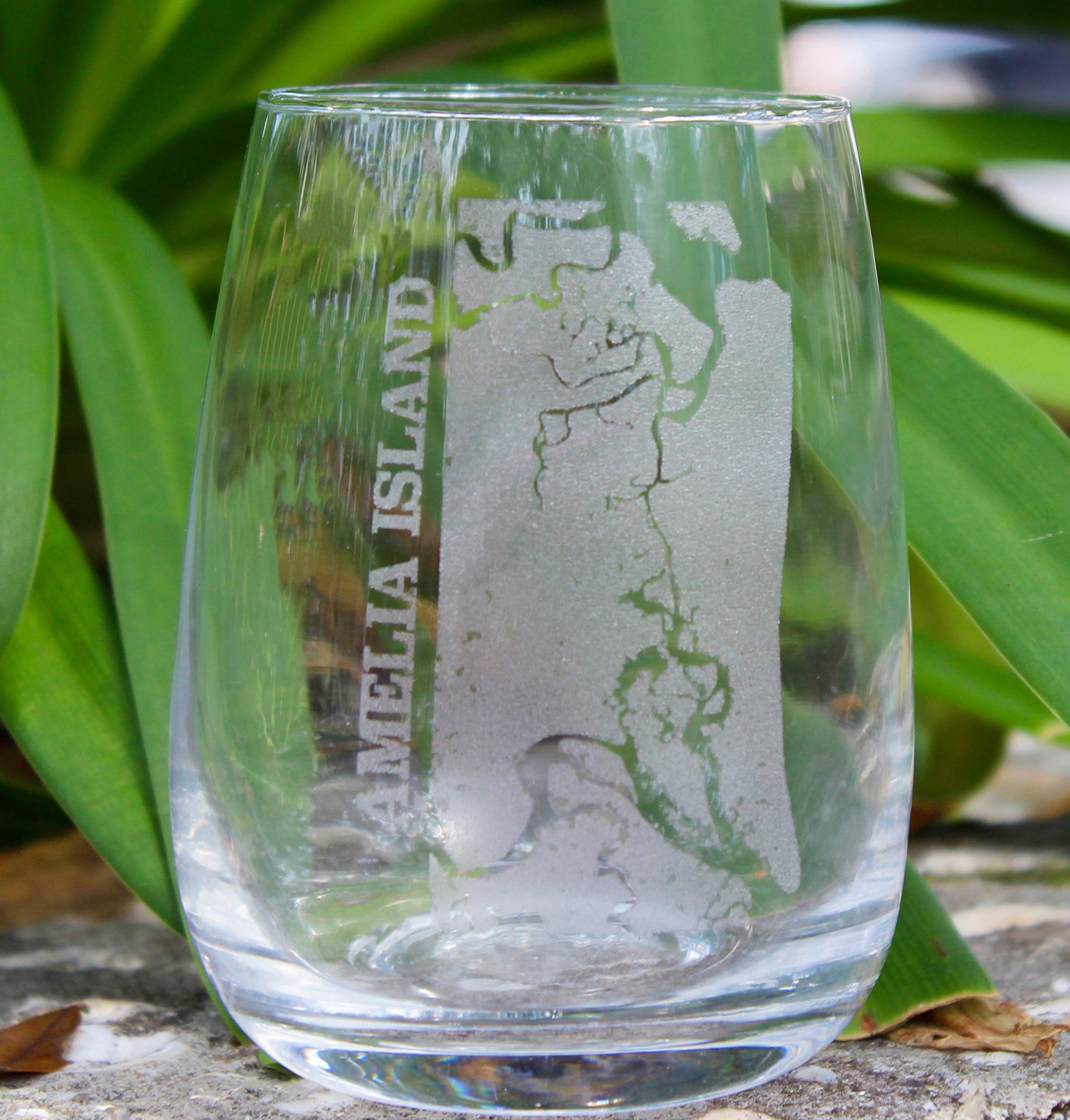 Amelia Island Map Stemless Wine Glasses Set of 2 - Elegant Stemless Wine Cups for Red & White Wine - Perfect for Beach House, Coastal Decor & Gift Giving
