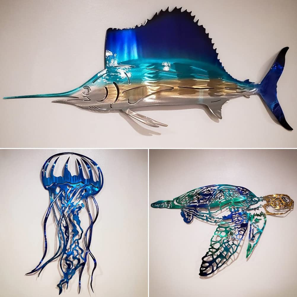 Enfudid Metal Sea Turtle Wall Art - Personalized Handmade Wall Decor Sculpture for Bedroom, Living Room, Office - Coastal Theme Home Décor for Beach House & Ocean Lover Gifts