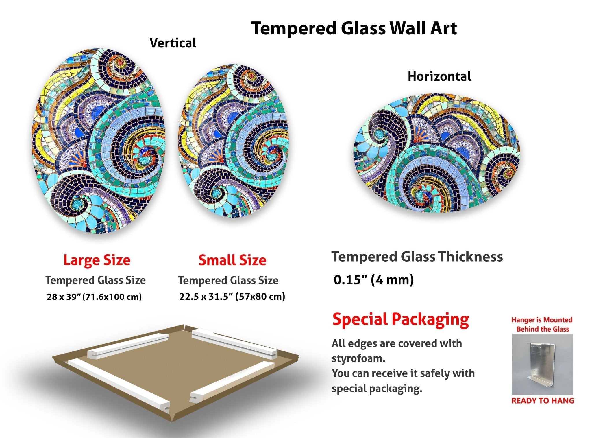 Vibrant Asymmetrical Oval Glass Wall Art - Handcrafted Modern Home Decor for Living Room, Bedroom & Office