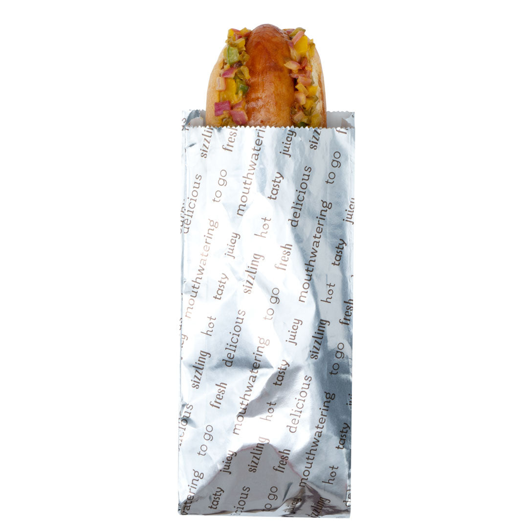 Eco-Friendly Small Hot Dog Foil Bags - 3 3/4 x 1 1/4 x 9 Inches, 100 Count Box - Perfect for Food Trucks, Concession Stands & Party Snacks