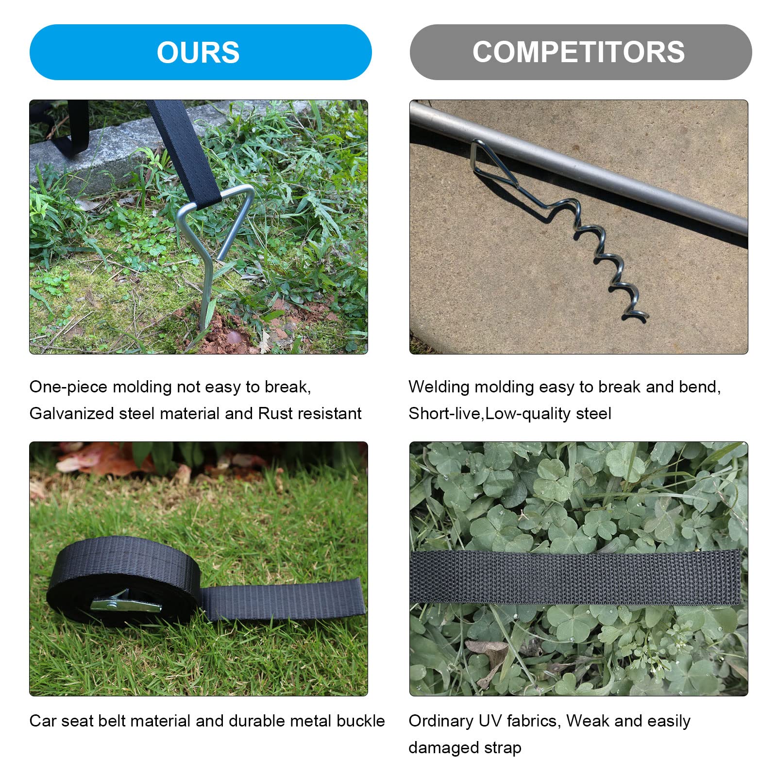 Heavy Duty Trampoline Anchors - Galvanized Steel Windproof Ground Stakes Kit for 10ft,12ft,14ft,15ft Trampolines (15.8 Inch) - Secure Outdoor Play Equipment in High Winds for Backyard, Garden & Park Safety