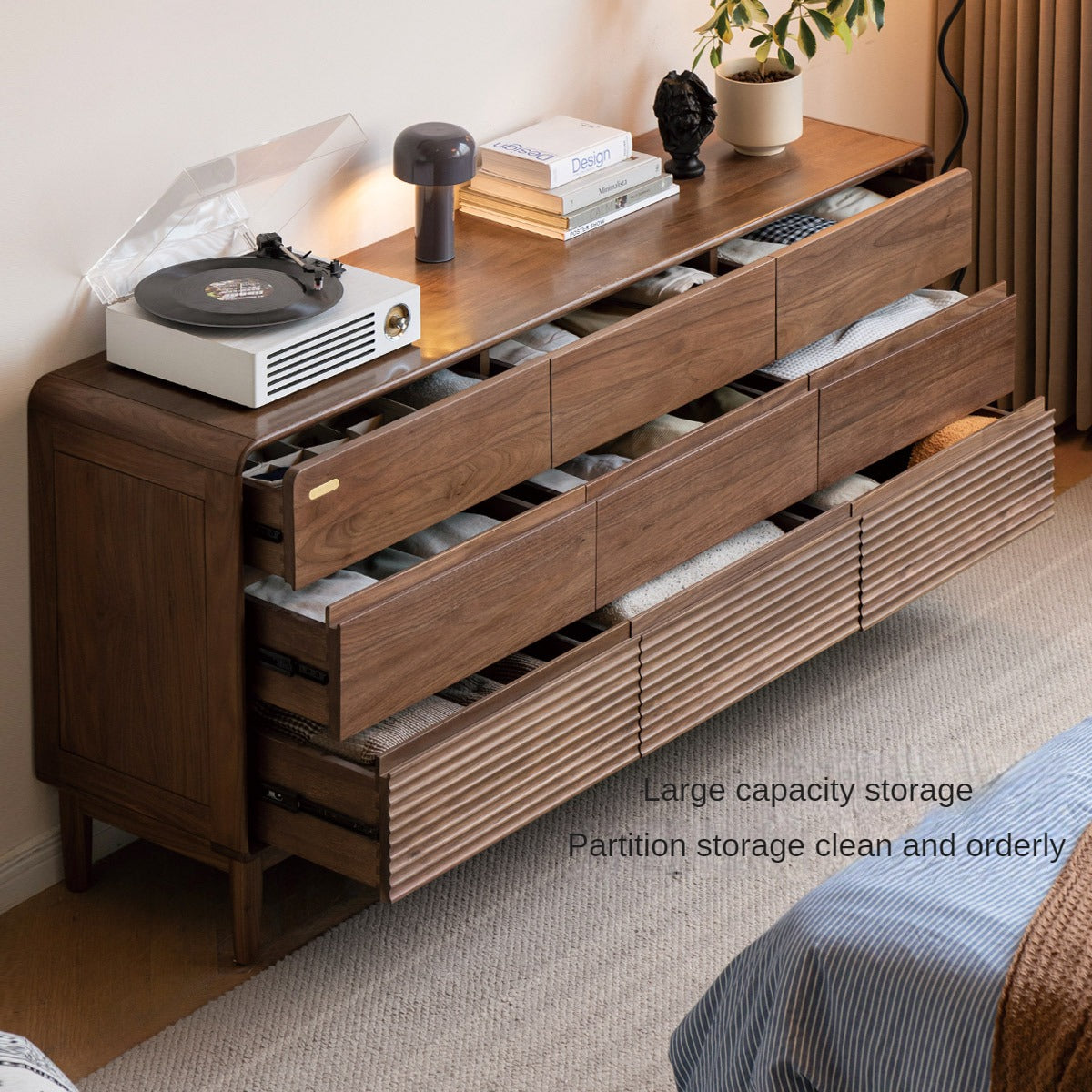 Premium Black Walnut Solid Wood Storage Cabinet with Drawers - Handcrafted Dresser for Bedroom, Living Room & Office Organization