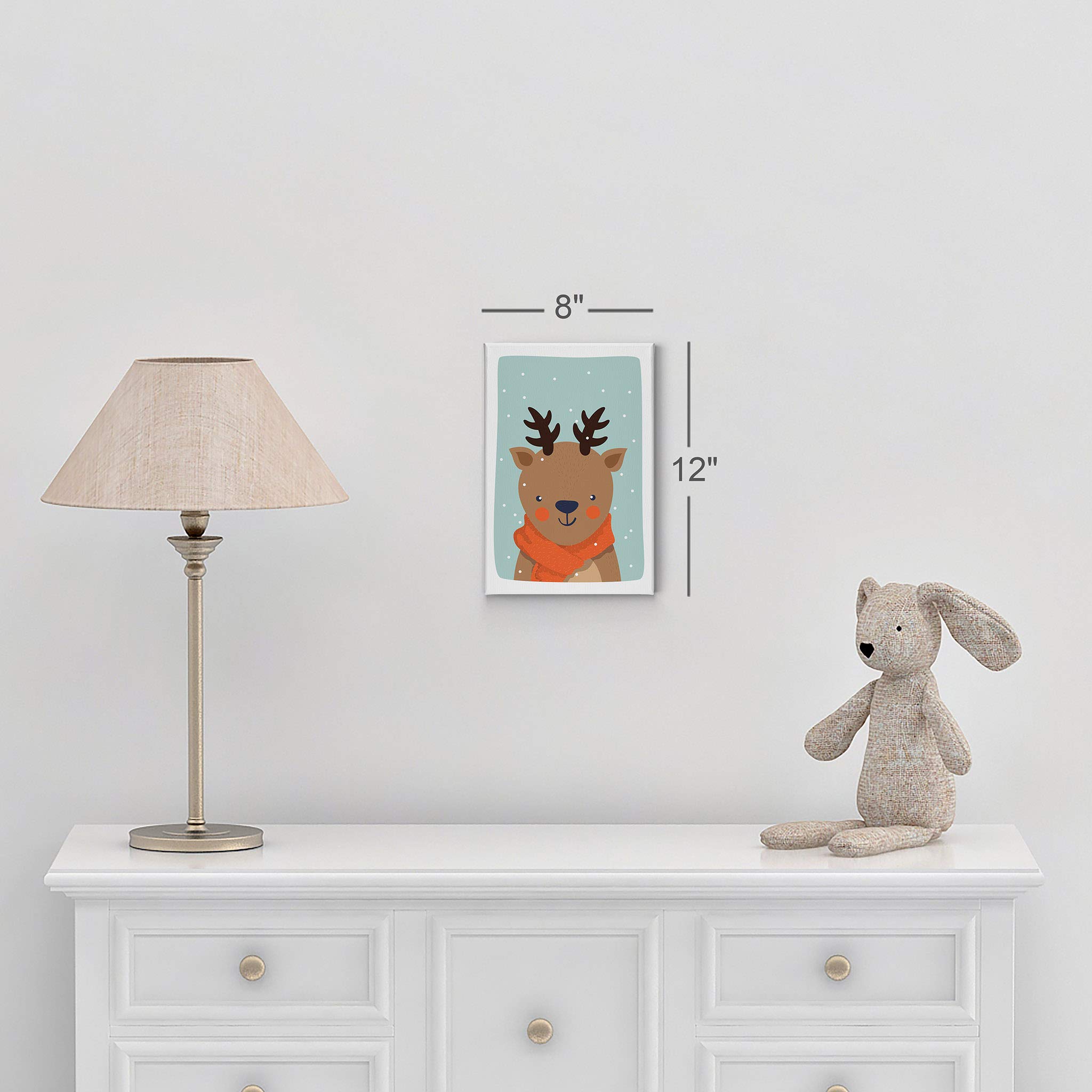 Cute Deer Winter Theme Canvas Print - Turquoise Background Wall Art for Kids Room, Nursery & Baby Room Decor - Ready to Hang 12x8 Inches - Made in USA | Perfect for Children's Bedrooms, Playrooms & Gift Giving