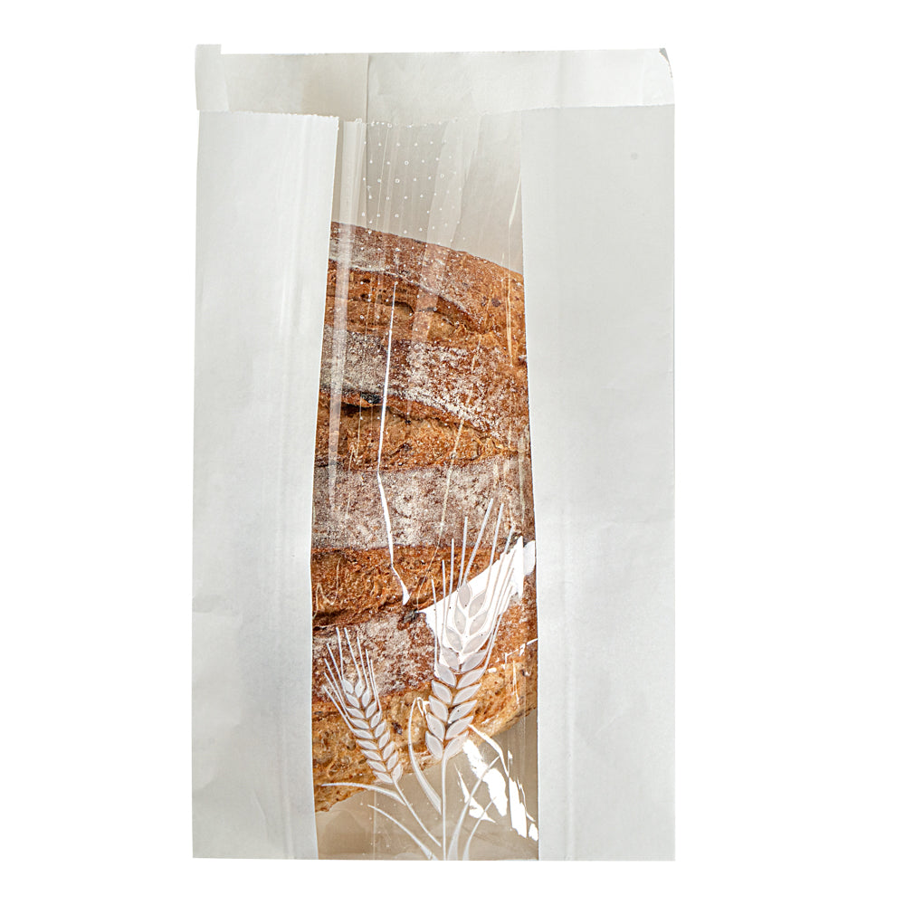 Premium White Paper Bread Bags - Micro Perforated, Greaseproof, Wheat Pattern (6