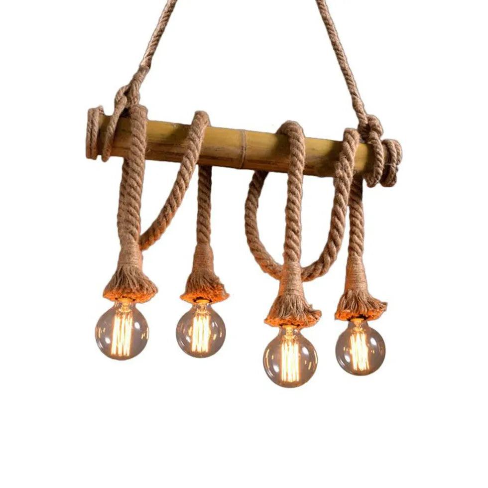 Vintage Wood Pendant Light with Rope Design - Handcrafted Industrial Style Ceiling Fixture for Dining Room, Kitchen Island or Bedroom Lighting