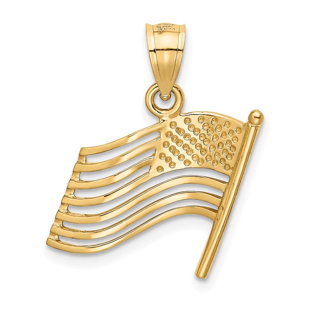 14k Yellow Gold Waving USA Flag Pendant - Patriotic Jewelry Gift